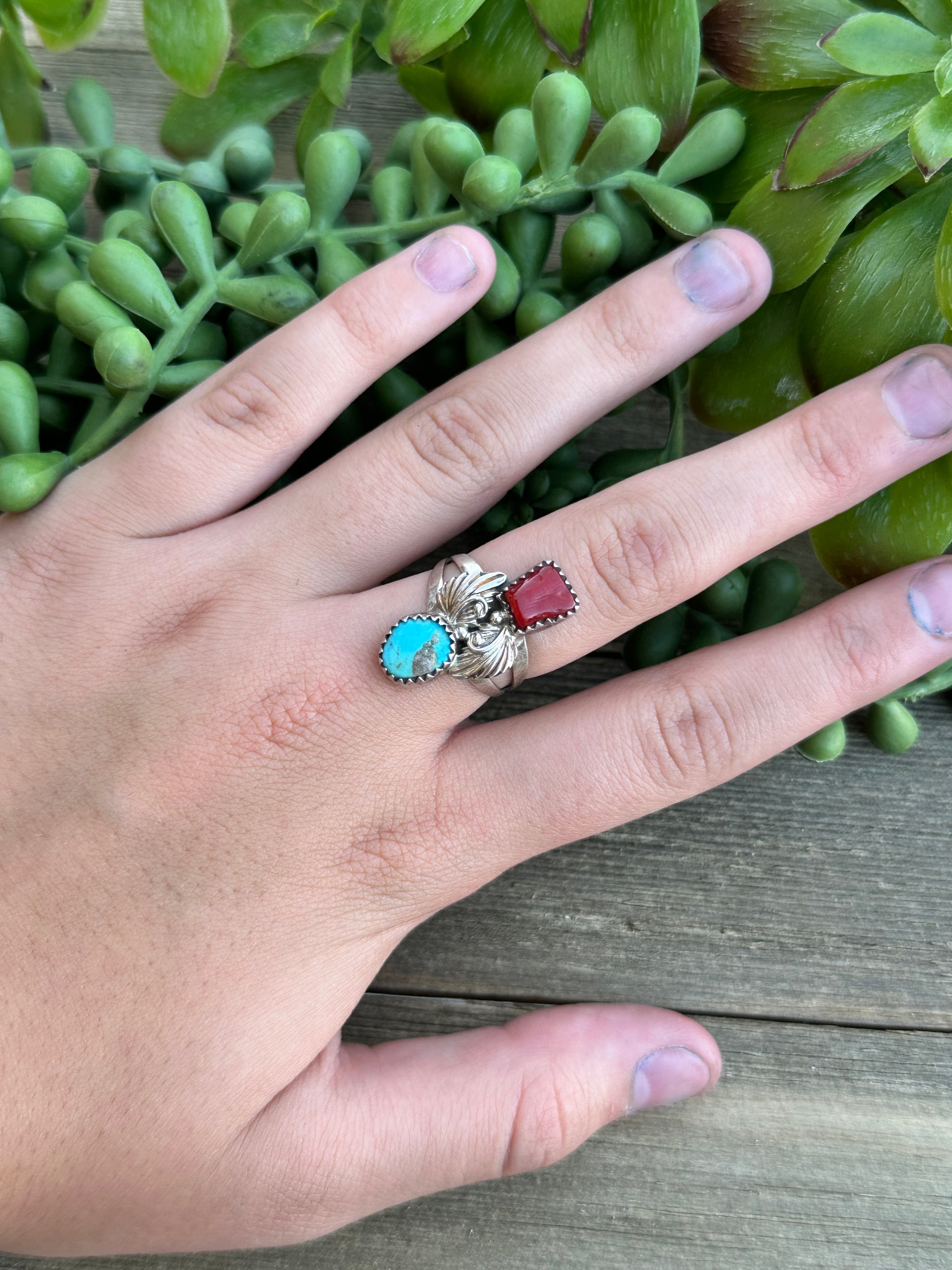 Navajo Made Multi Stone & Sterling Silver Ring Size 5.75