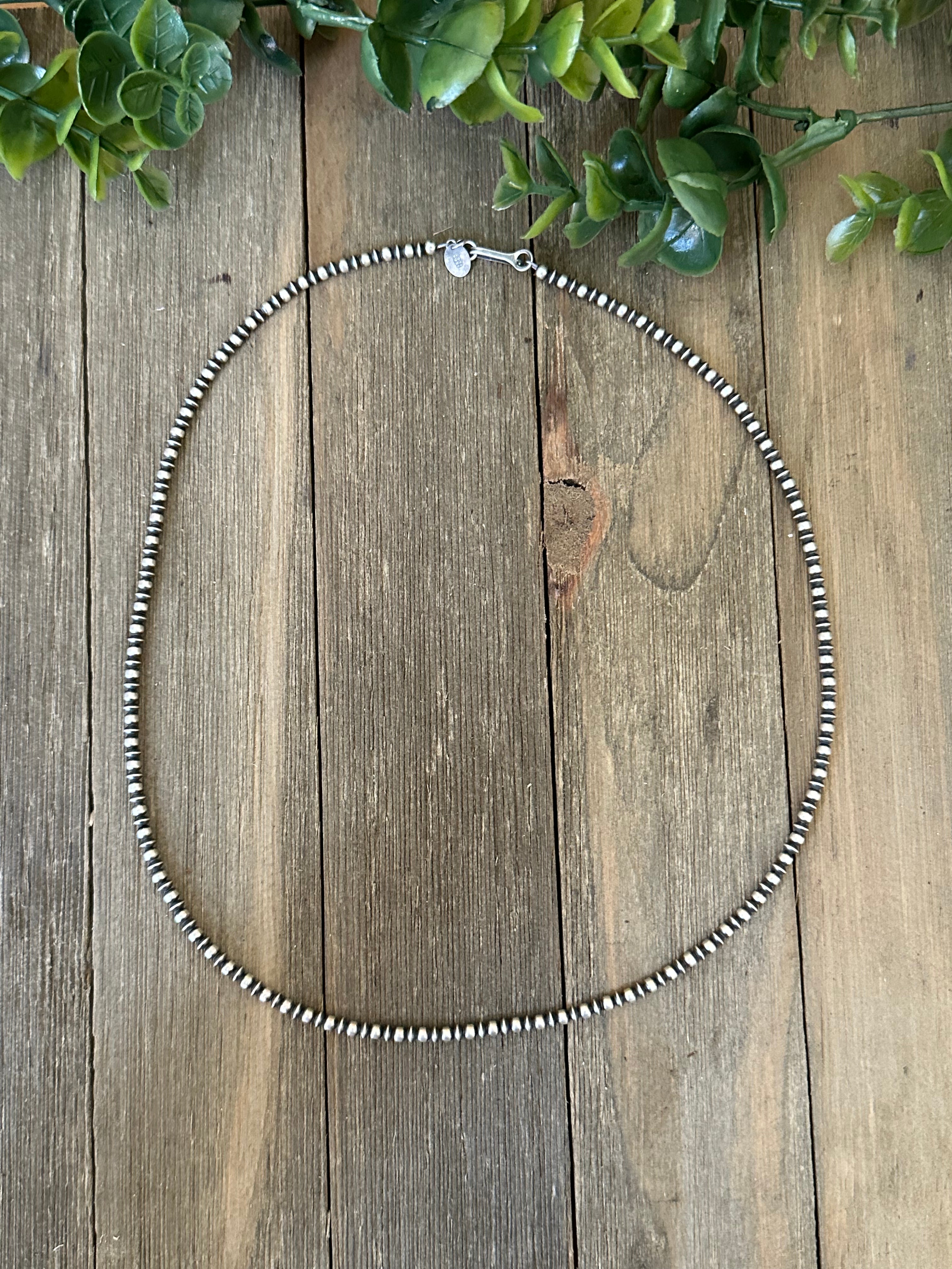 Navajo Strung Sterling Silver Round/Disk Pearls Beaded Necklace