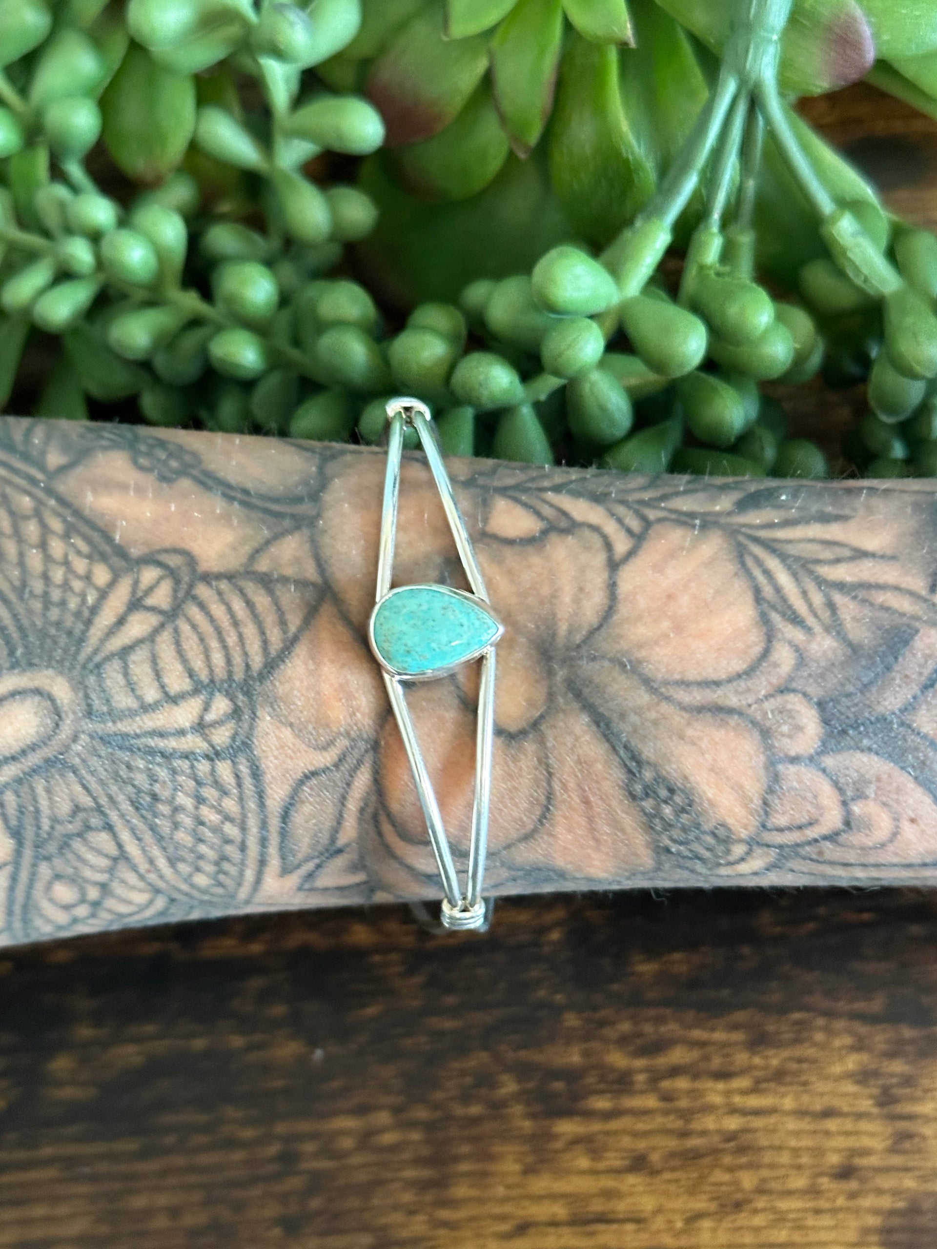 Navajo Made Kingman Turquoise & Sterling Silver Cuff Bracelet