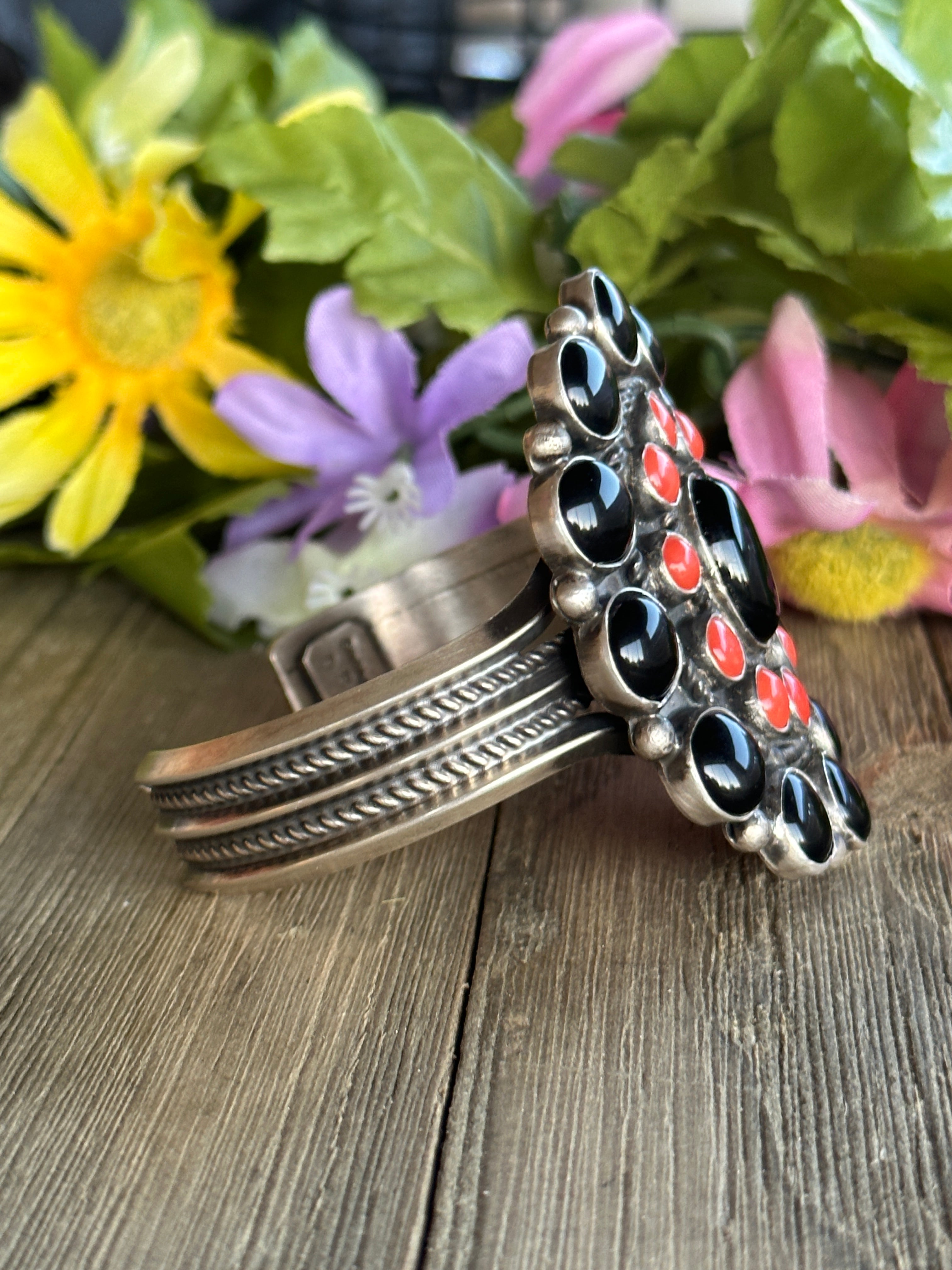 Navajo Made Multi Stone and Sterling Silver Cuff Bracelet