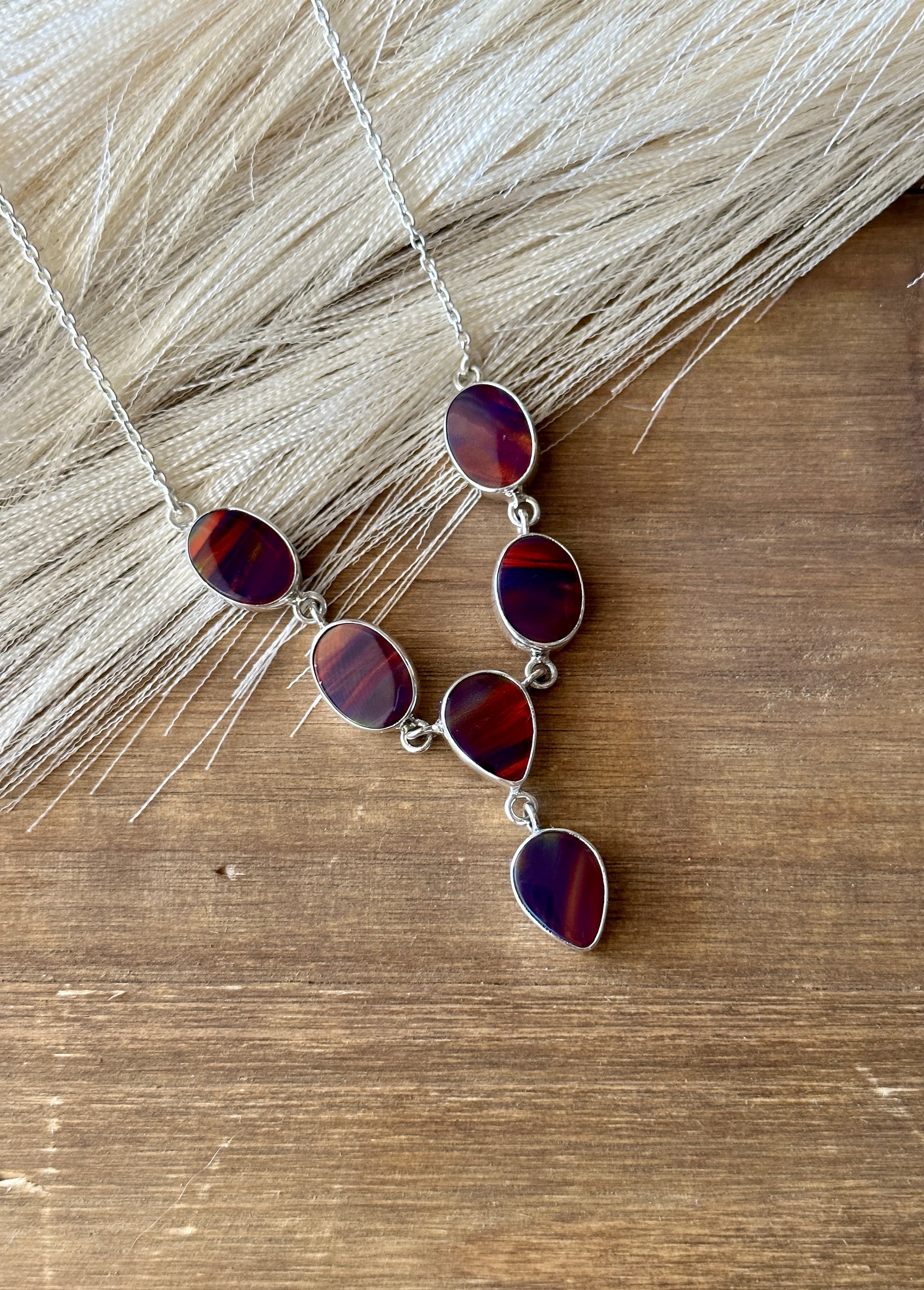 Southwest Handmade Mohave Opal & Sterling Silver Lariat Necklace