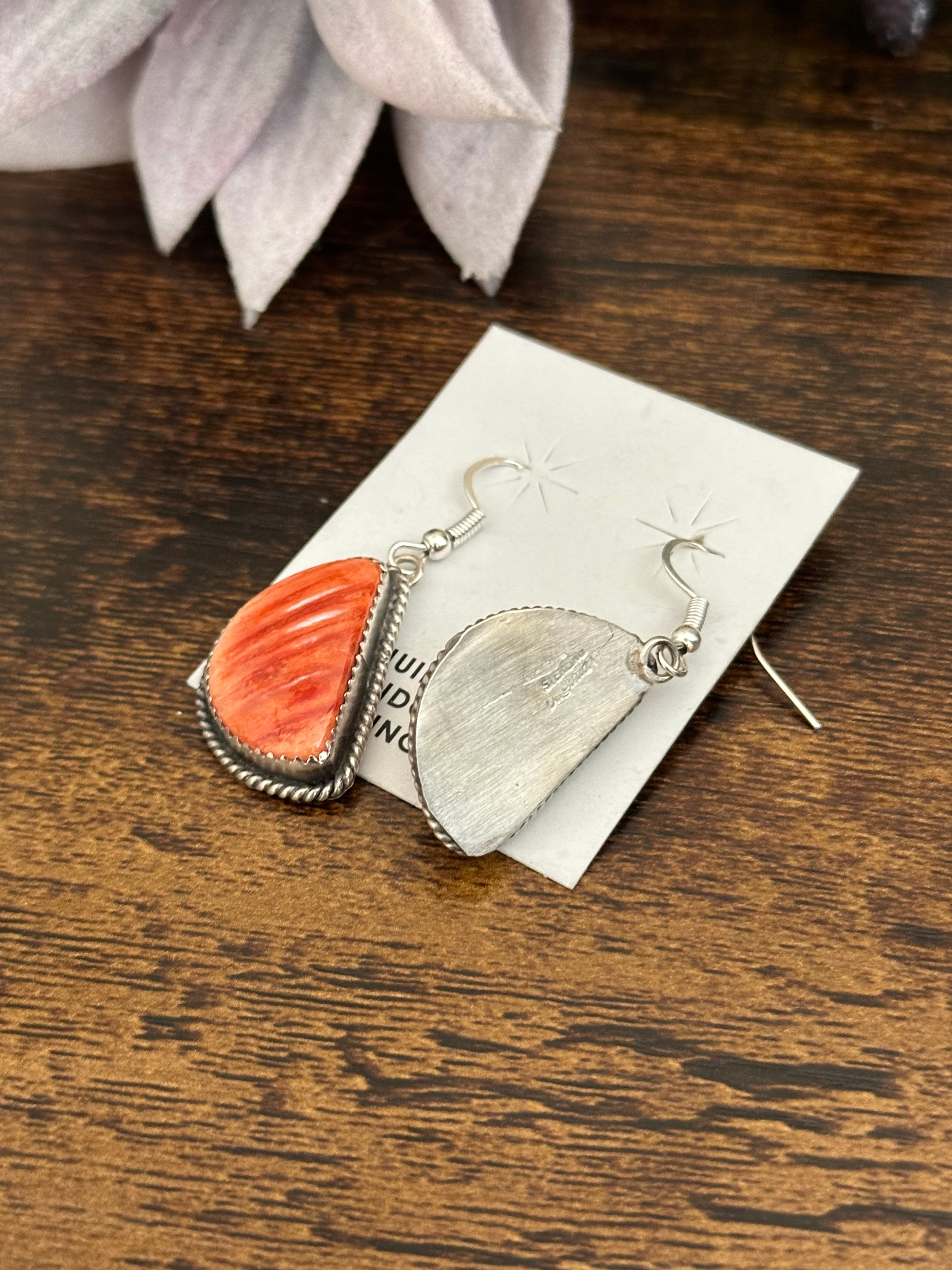 Virginia Becenti Red Spiny Oyster & Sterling Silver Dangle Earrings