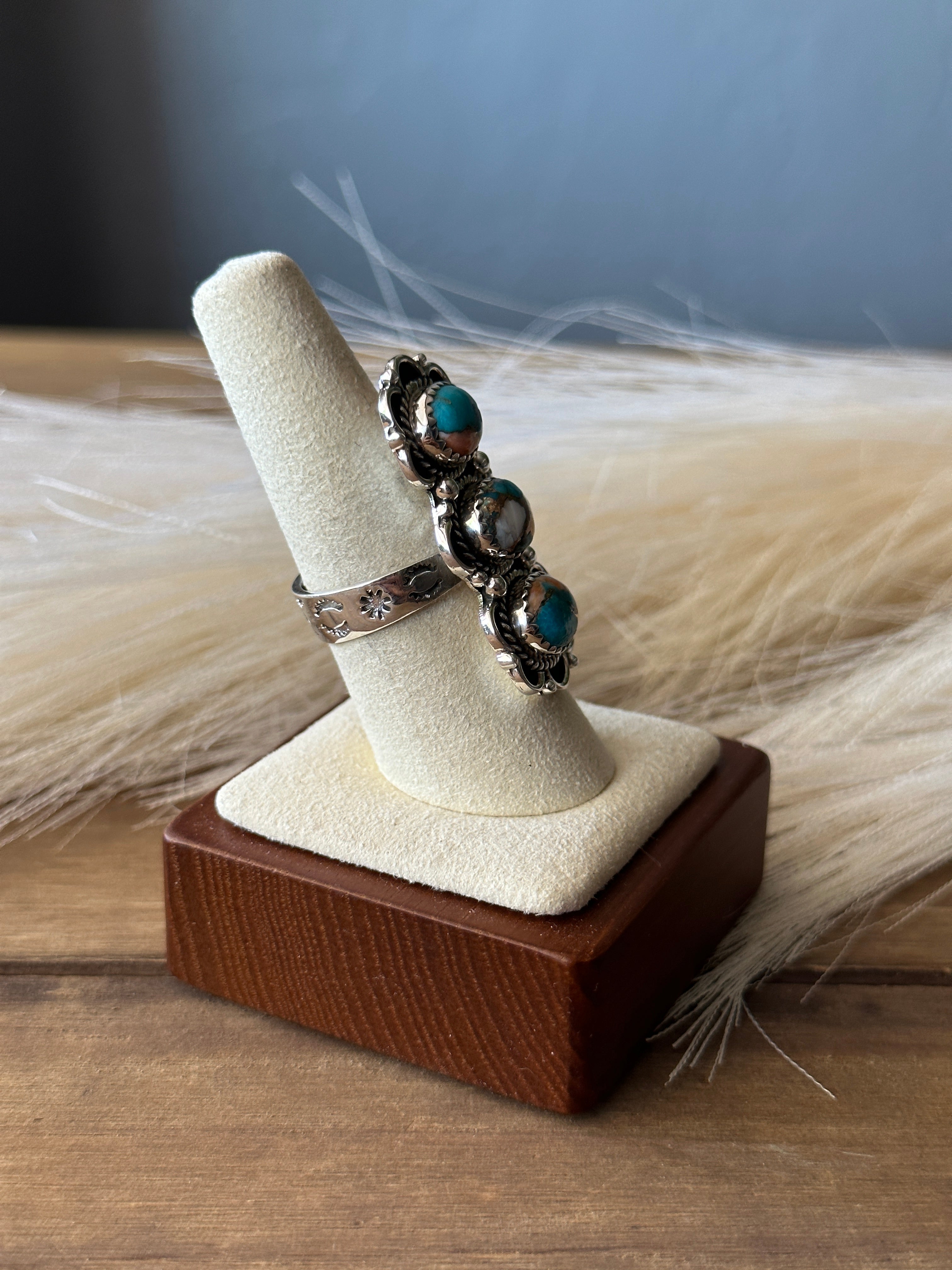 Southwest Handmade Mohave Turquoise & Sterling Silver Adjustable Ring