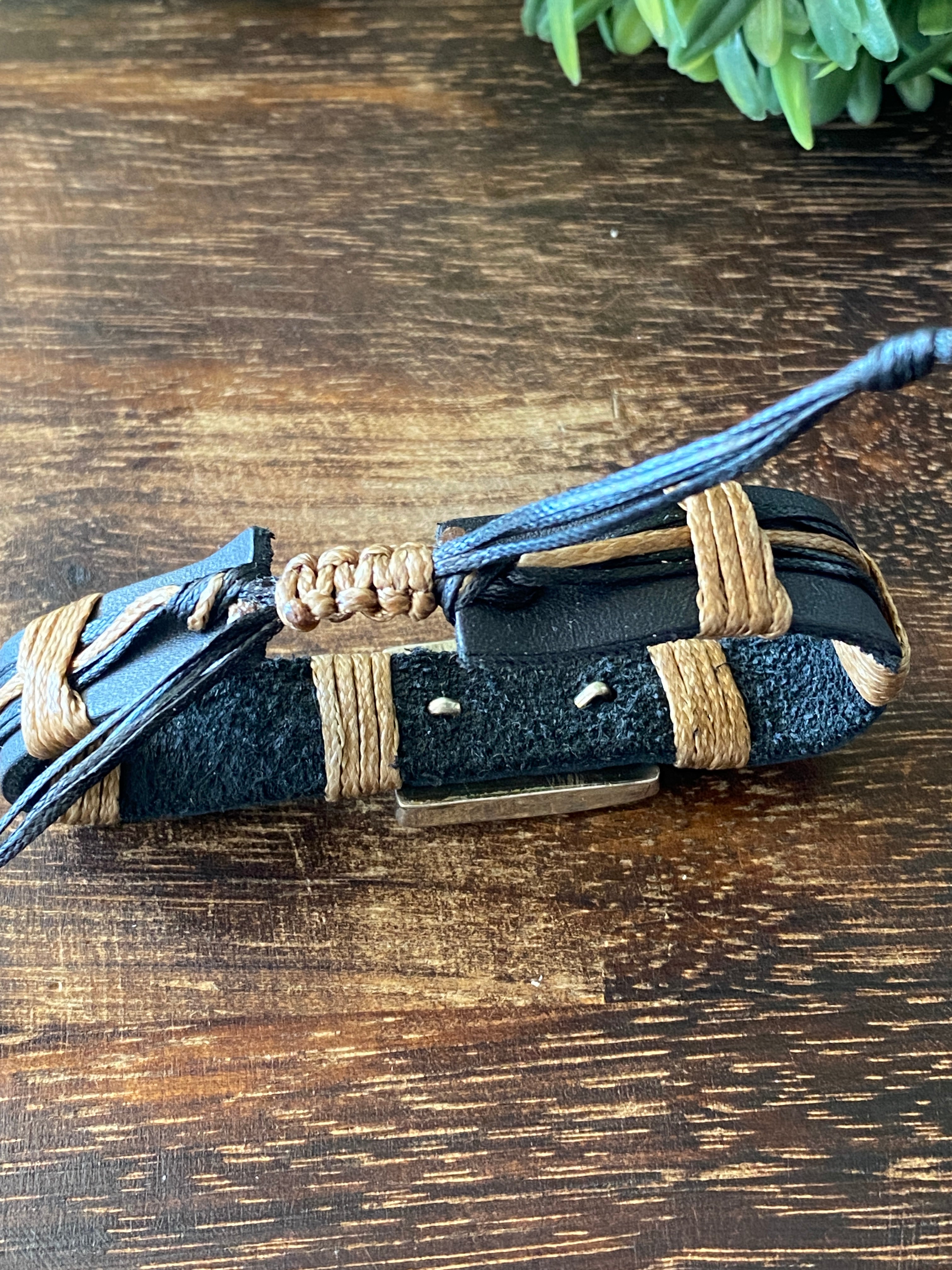 Vintage Navajo Made Spiny Oys & Sterling Silver Leather Adjustable Bracelets