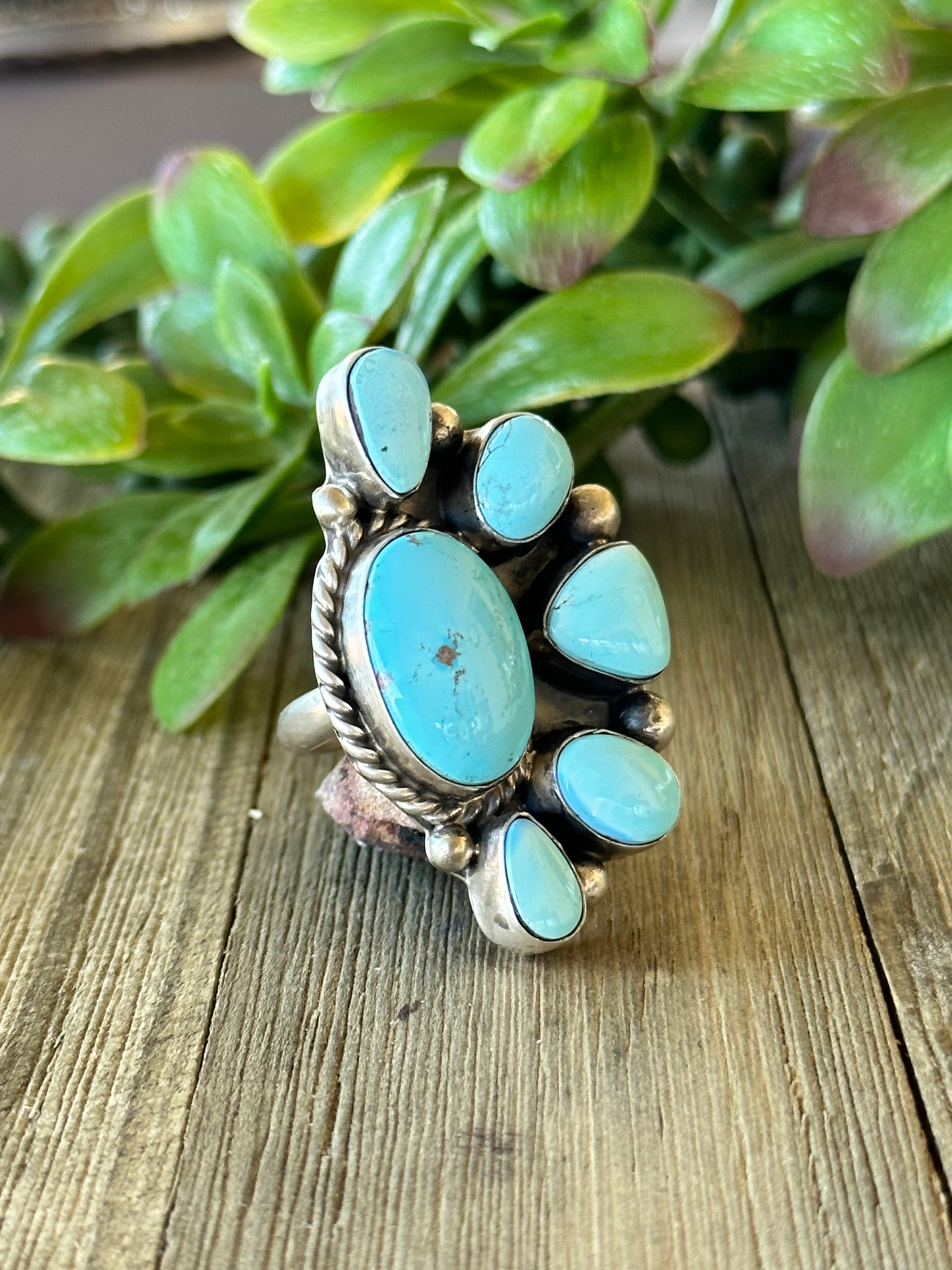 Augustine Largo Golden Hills Turquoise & Sterling Silver Half Cluster Adjustable Ring