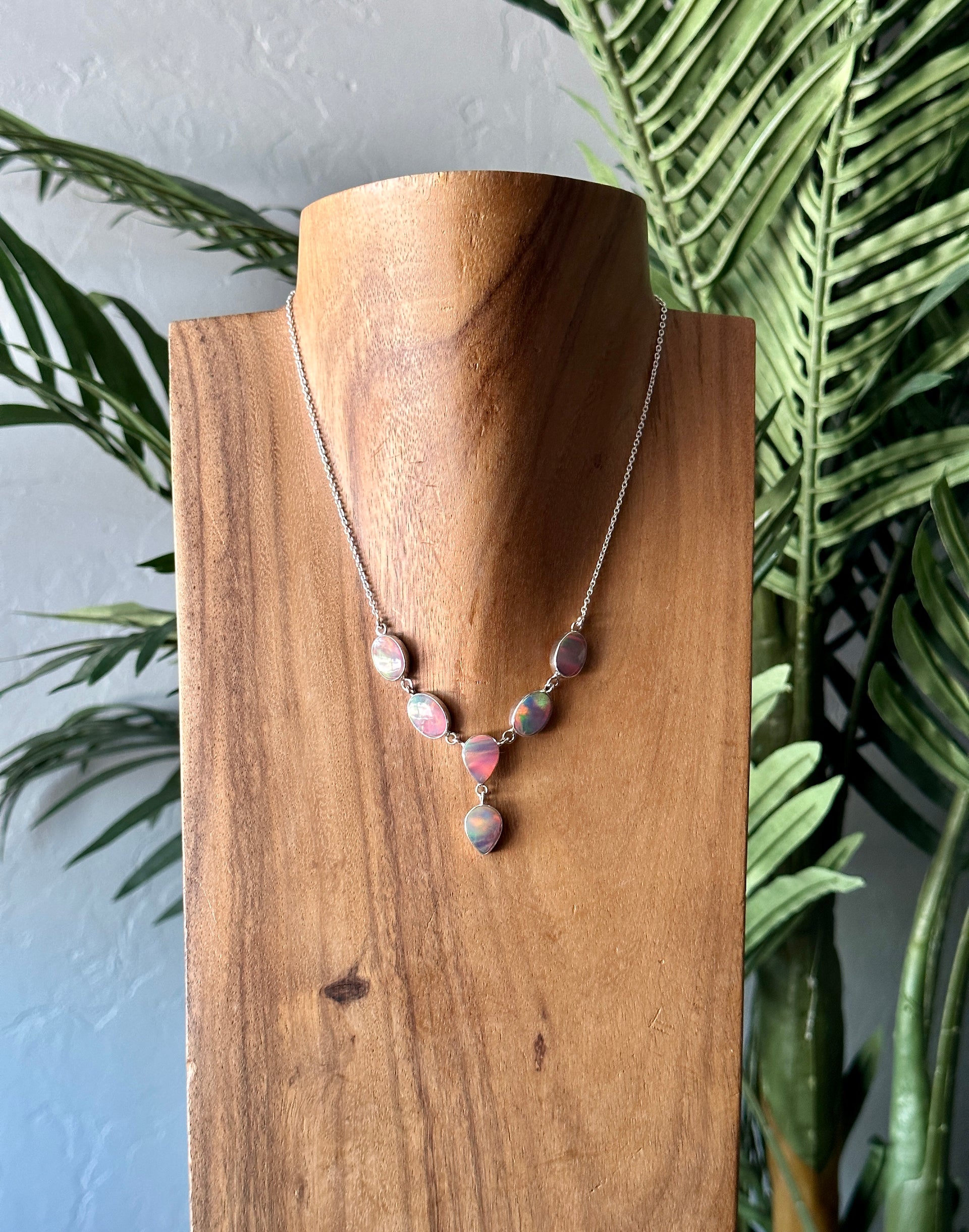 Southwest Handmade Mohave Opal & Sterling Silver Lariat Necklace