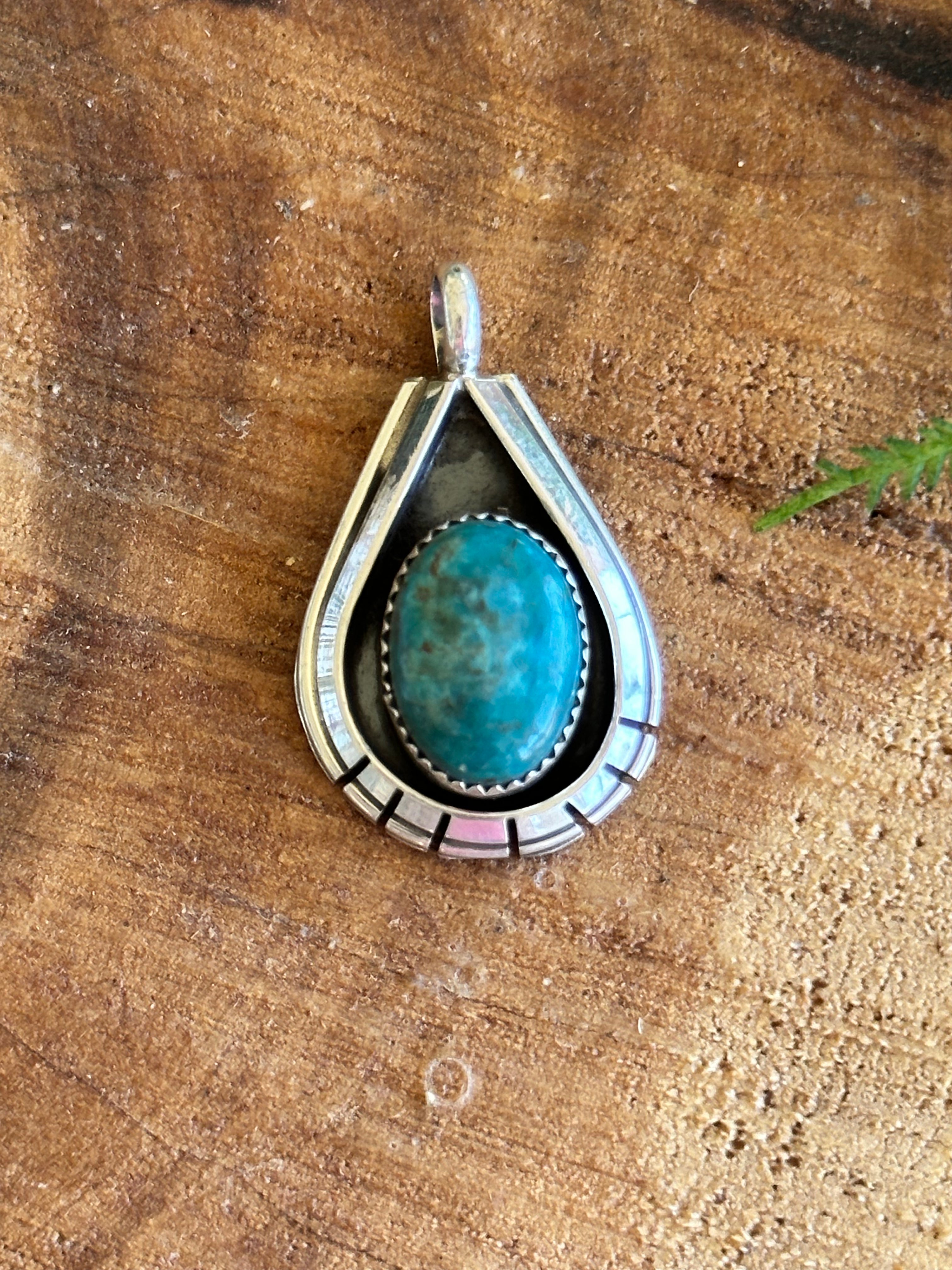 Navajo Made Kingman Turquoise & Sterling Silver Pendant