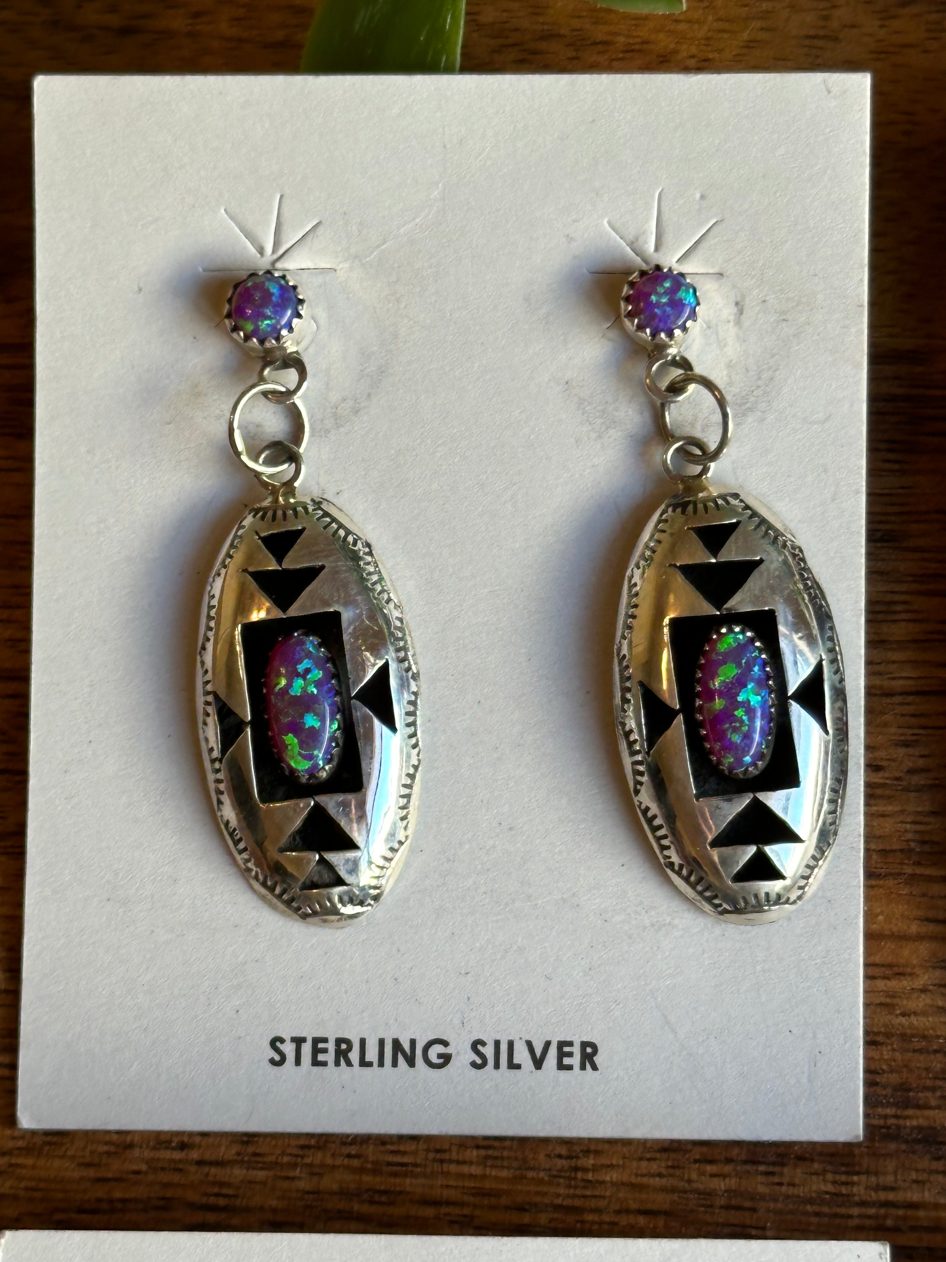 Navajo Made Opal & Sterling Silver Post Shading Earrings