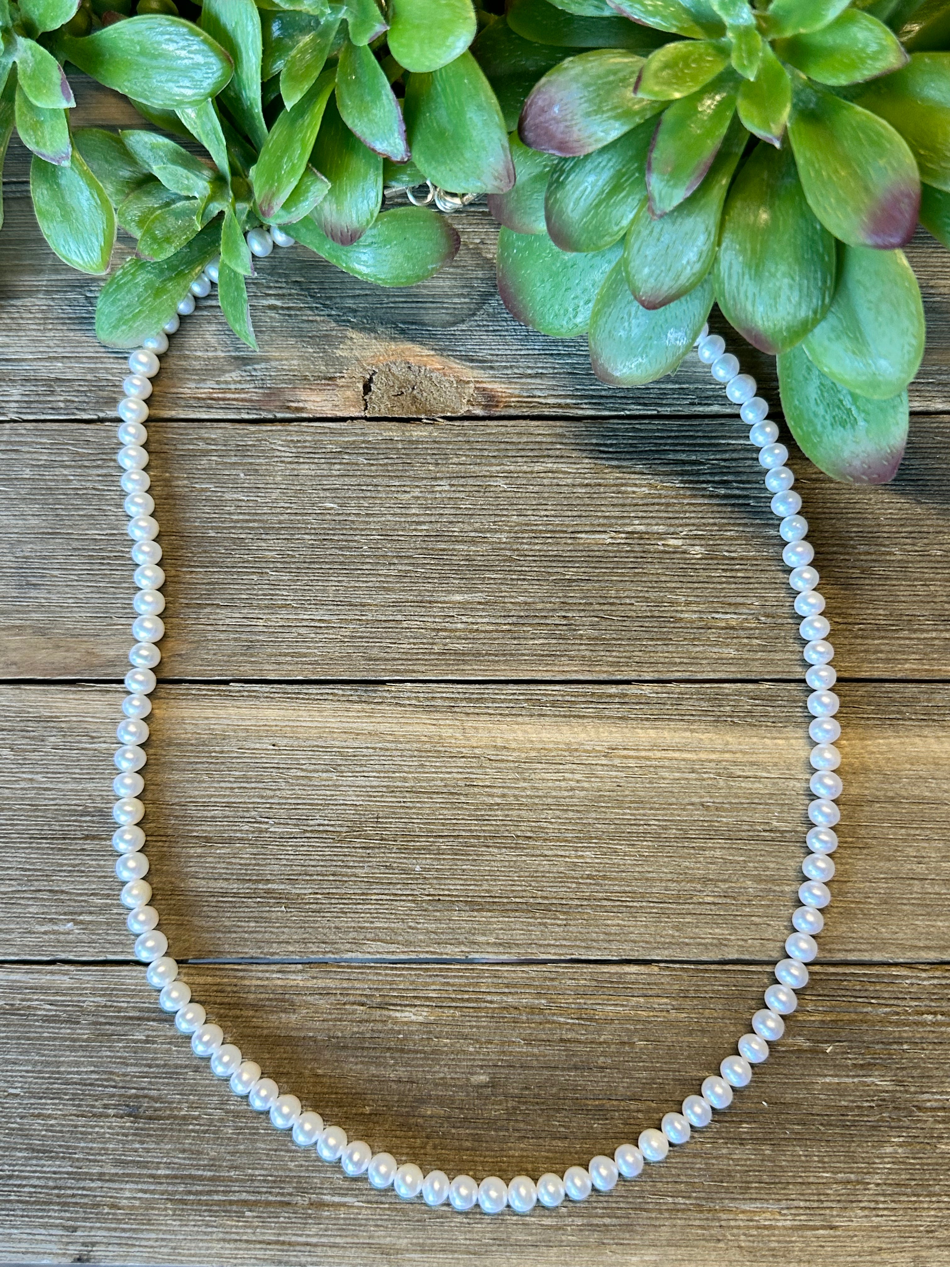 Navajo Strung Fresh Water Pearls & Sterling Silver Necklace