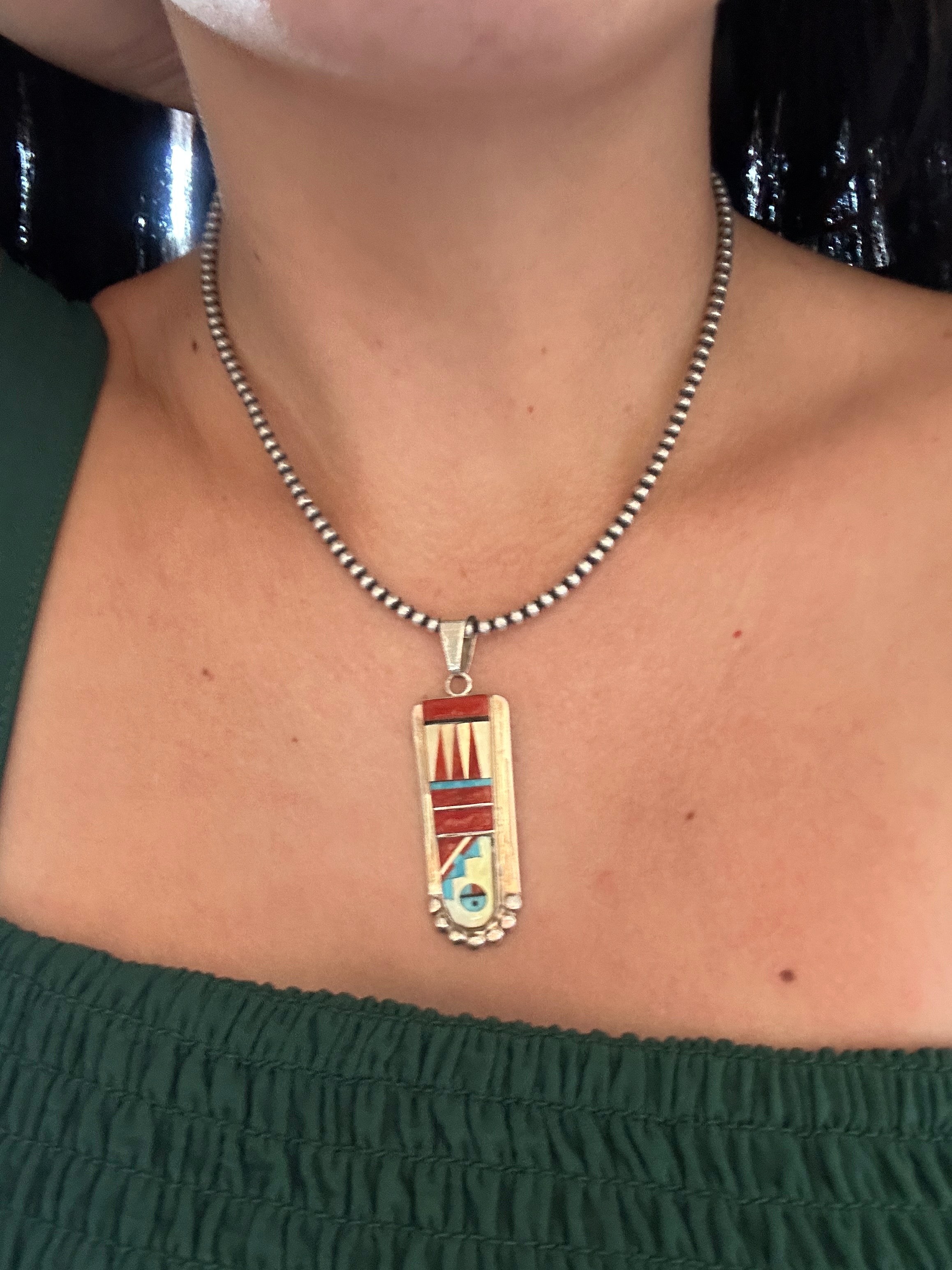 Patty Edaakle Muti Stone & Sterling Silver Inlay Pendant