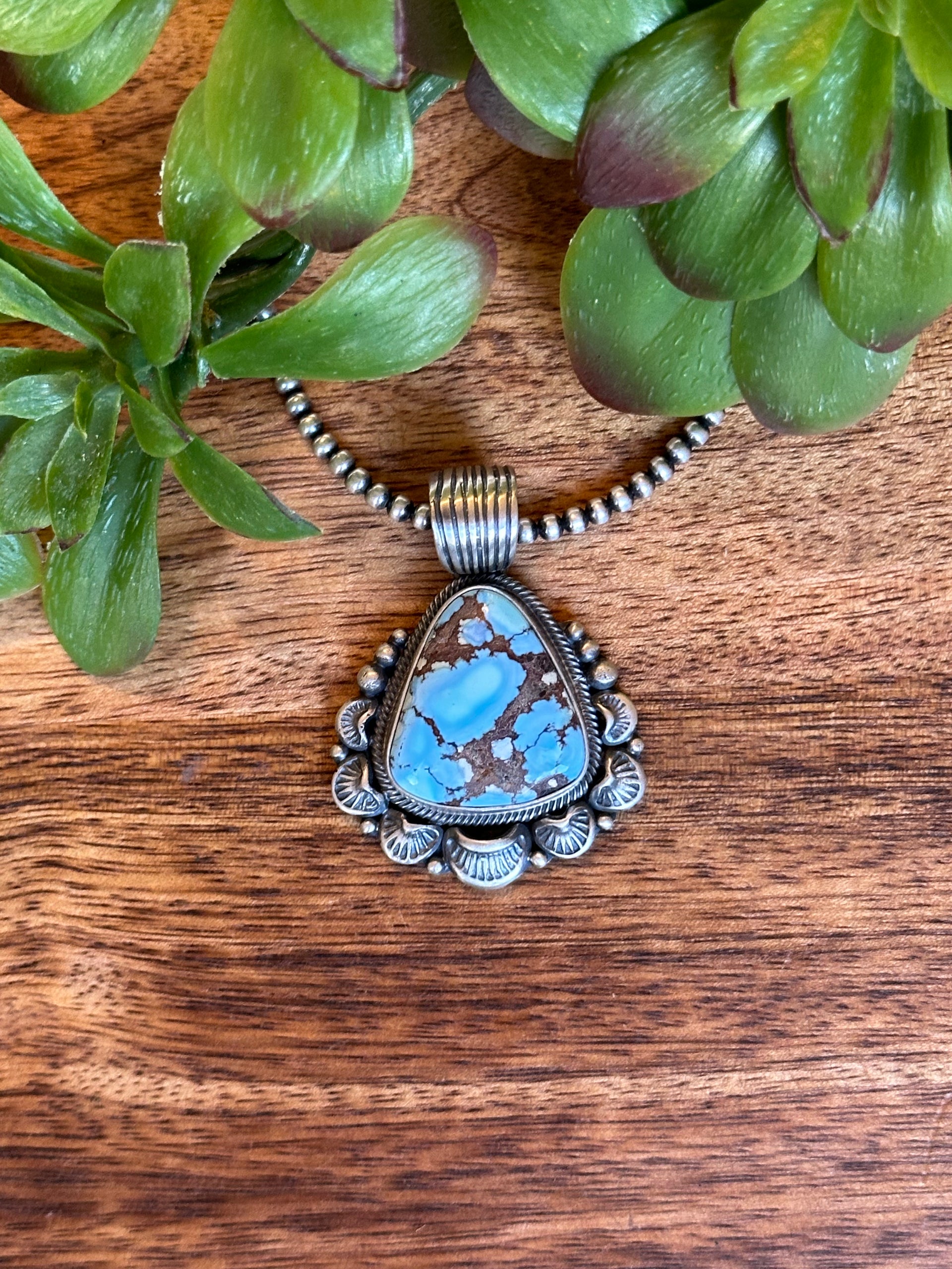 Navajo Made Golden Hills Turquoise & Sterling Silver Pendant