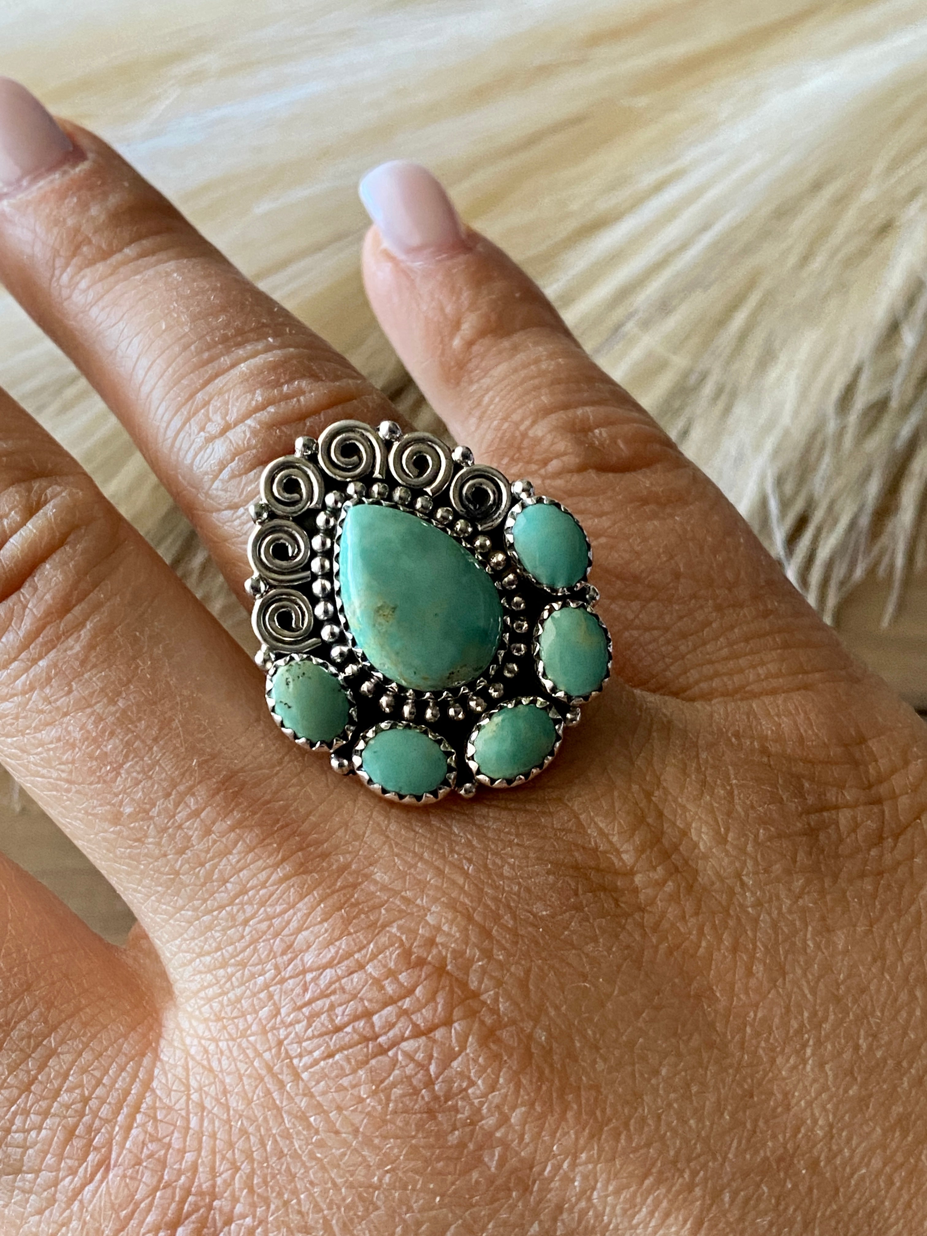 Southwest Handmade Kingman Turquoise & Sterling Silver Adjustable Ring