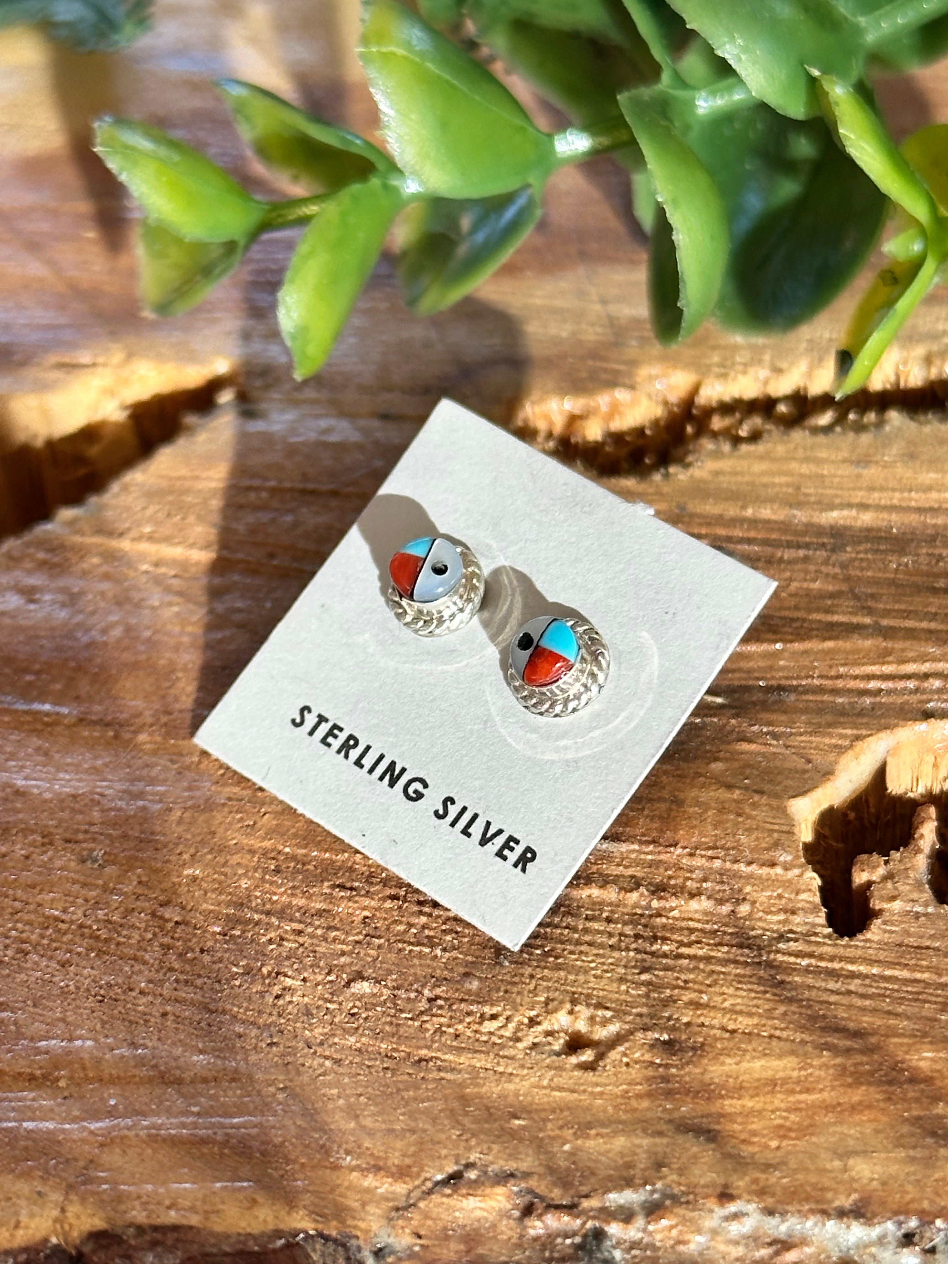 Zuni Handmade Multi Stone & Sterling Silver Post Earrings