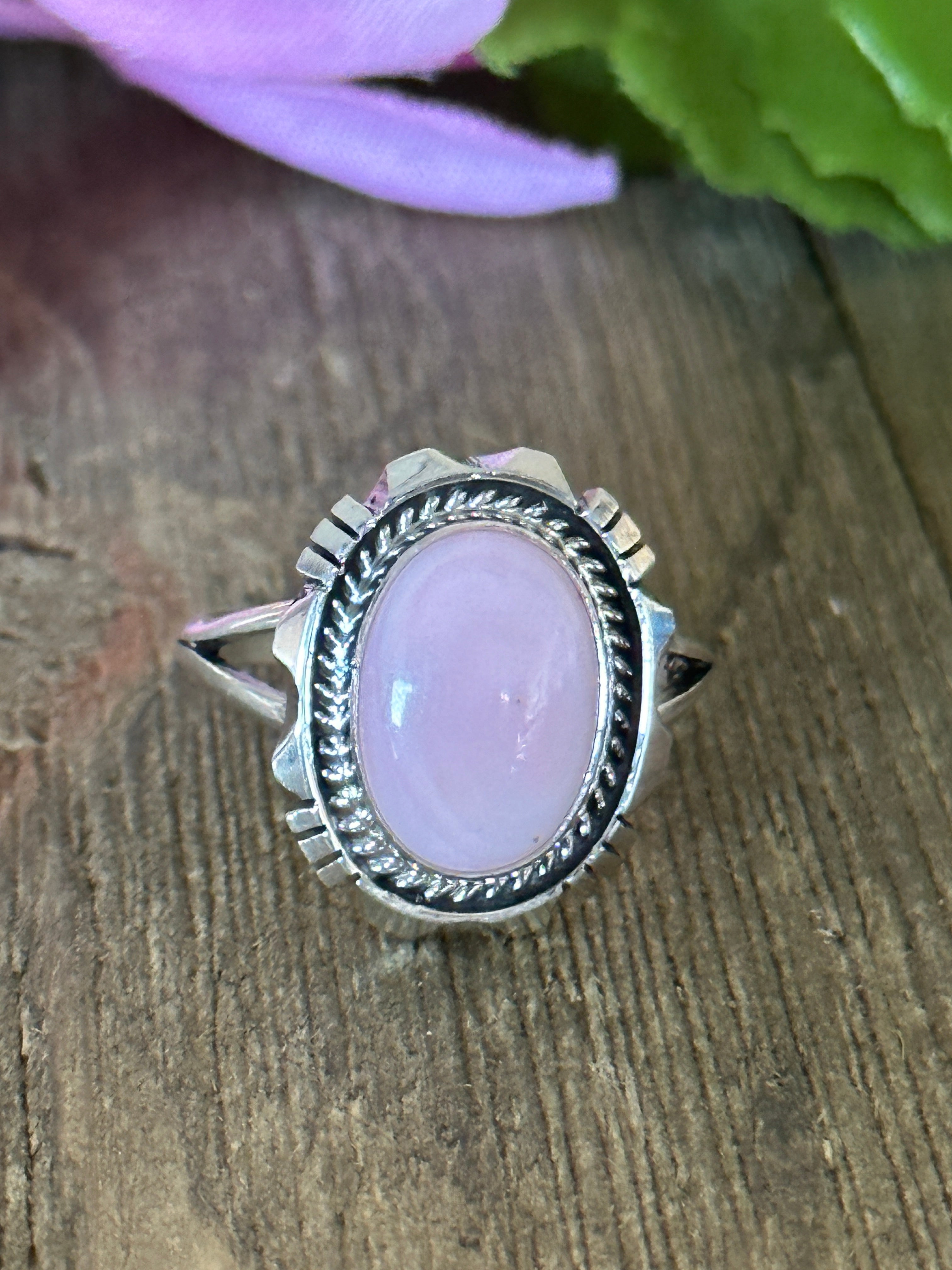 Navajo Made Pink Conch & Sterling Silver Ring