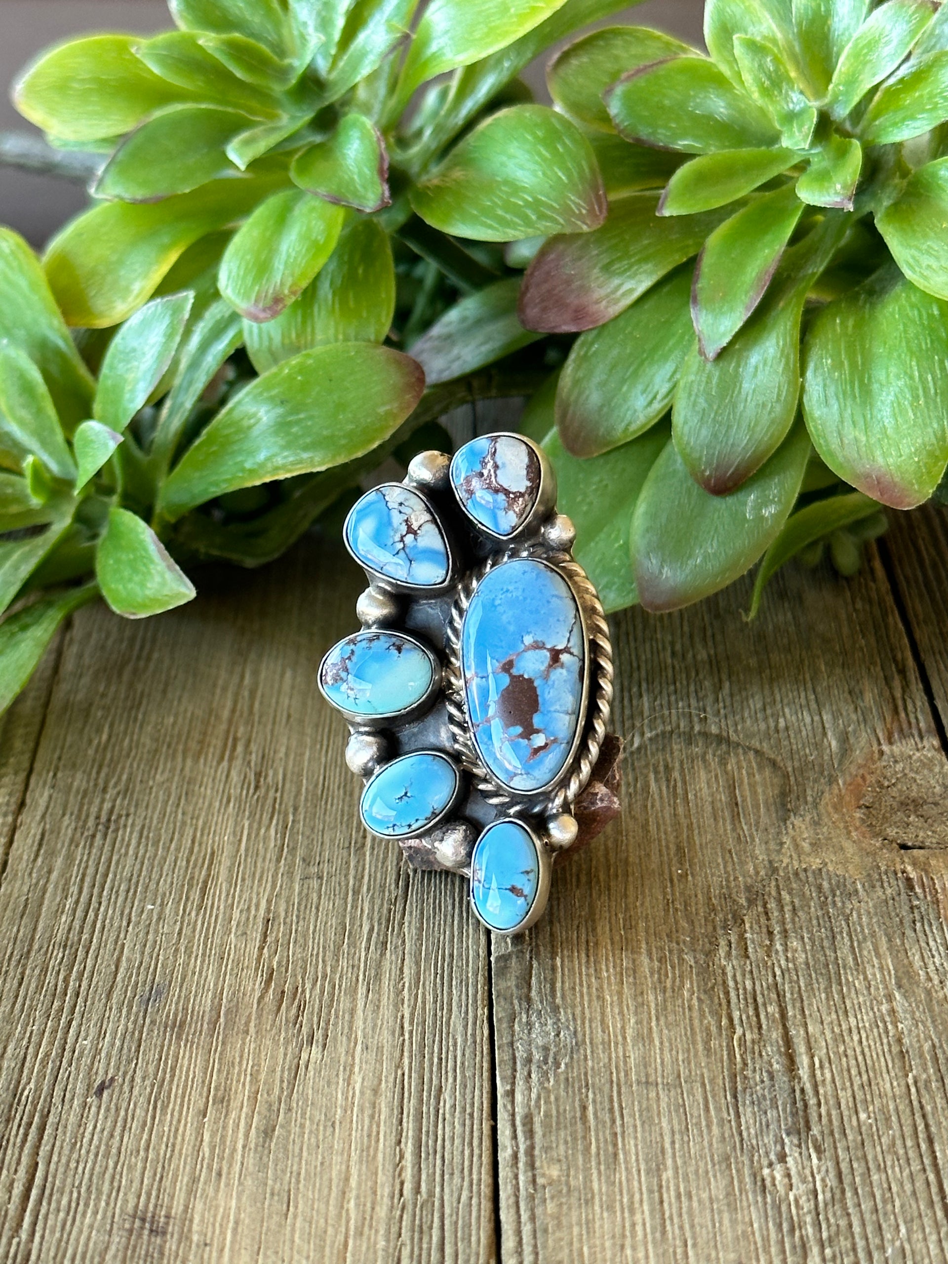 Augustine Largo Golden Hills Turquoise & Sterling Silver Half Cluster Adjustable Ring