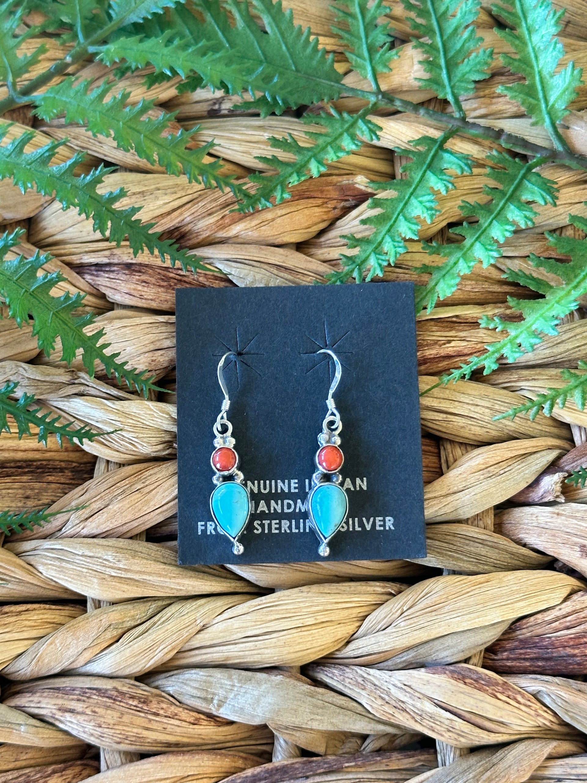 Navajo Made Multi Stone & Sterling Silver Dangle Earrings