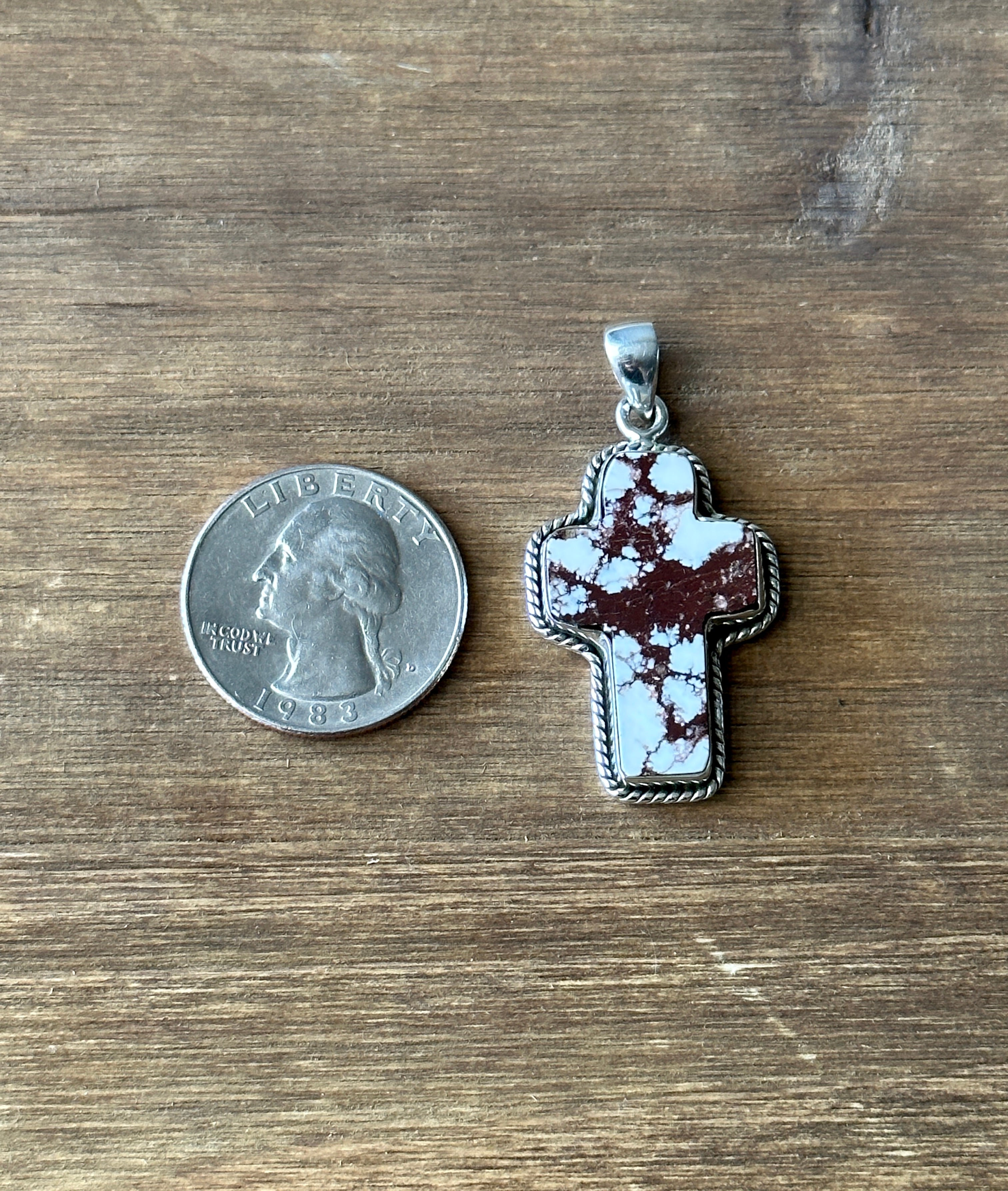 Southwest Handmade Wild Horse & Sterling Silver Cross Pendant