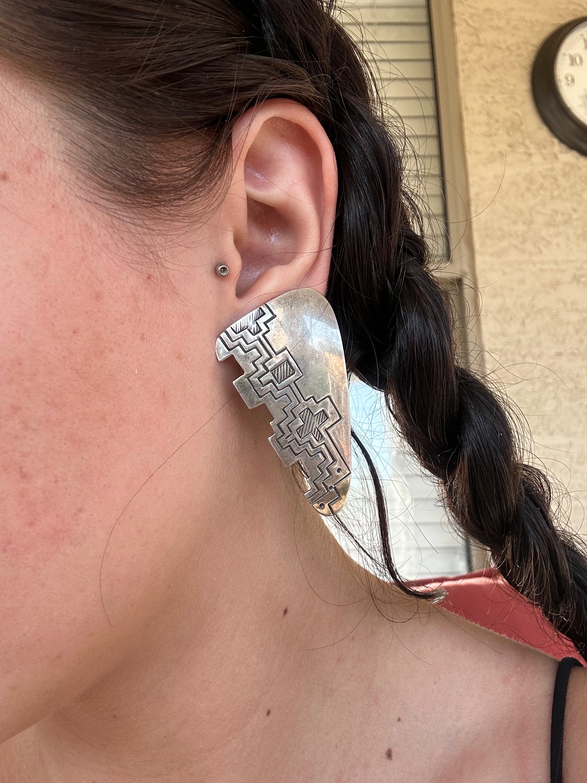 Navajo Made Sterling Silver Clip On Earrings