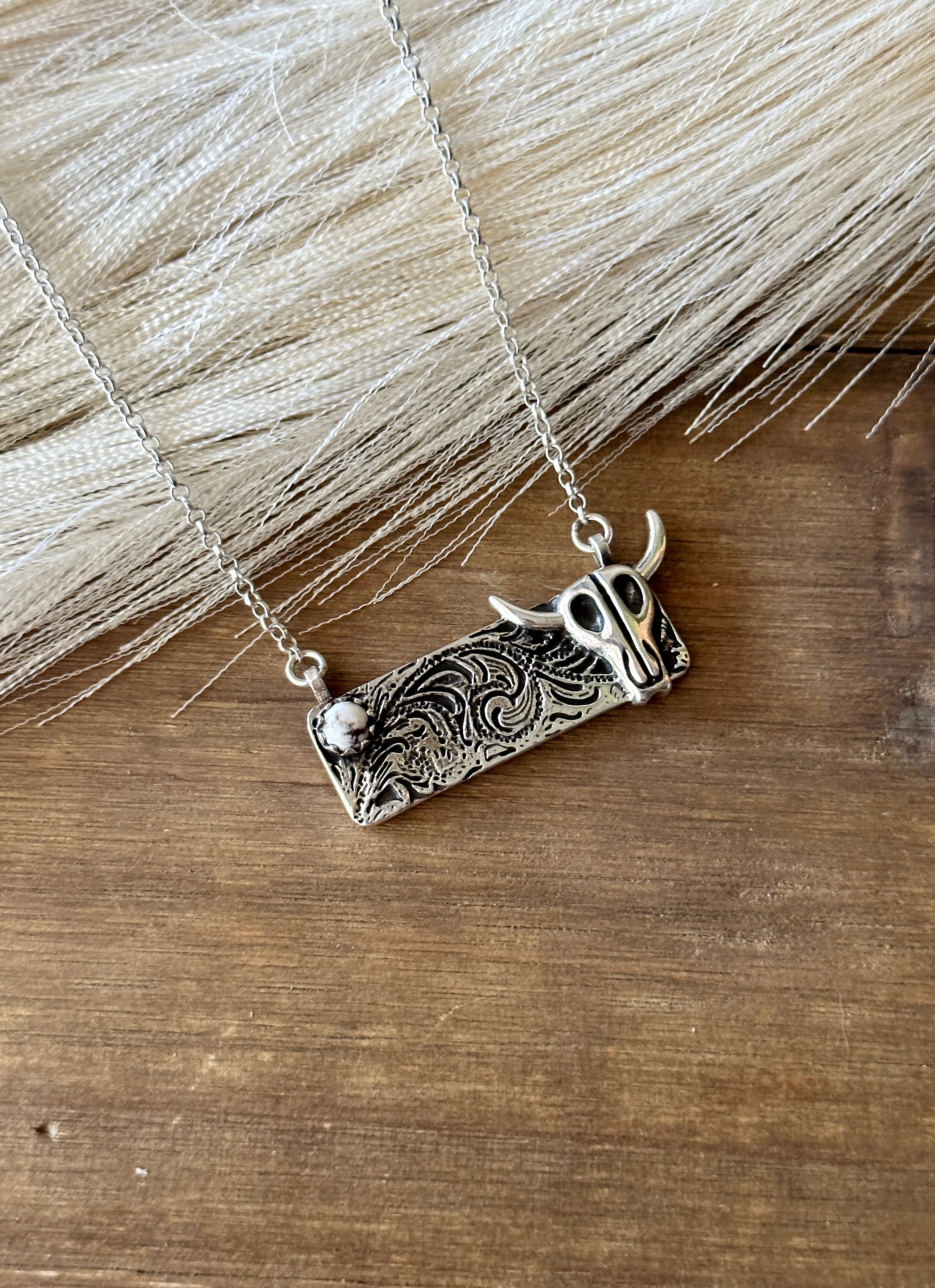 Southwest Handmade Wild Horse & Sterling Silver Steer Bar Necklace