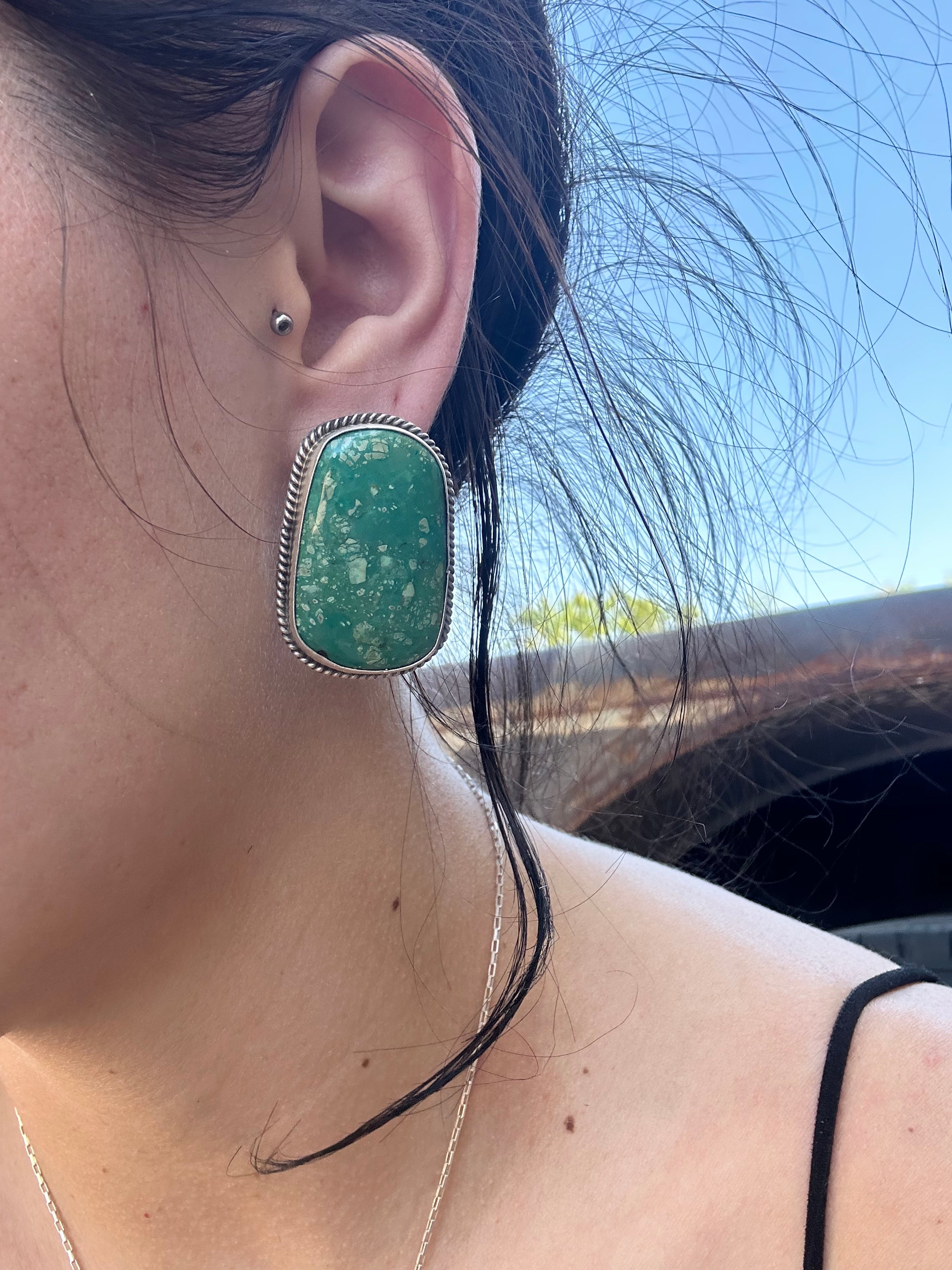 Navajo Made Royston Turquoise & Sterling Silver Post Earrings