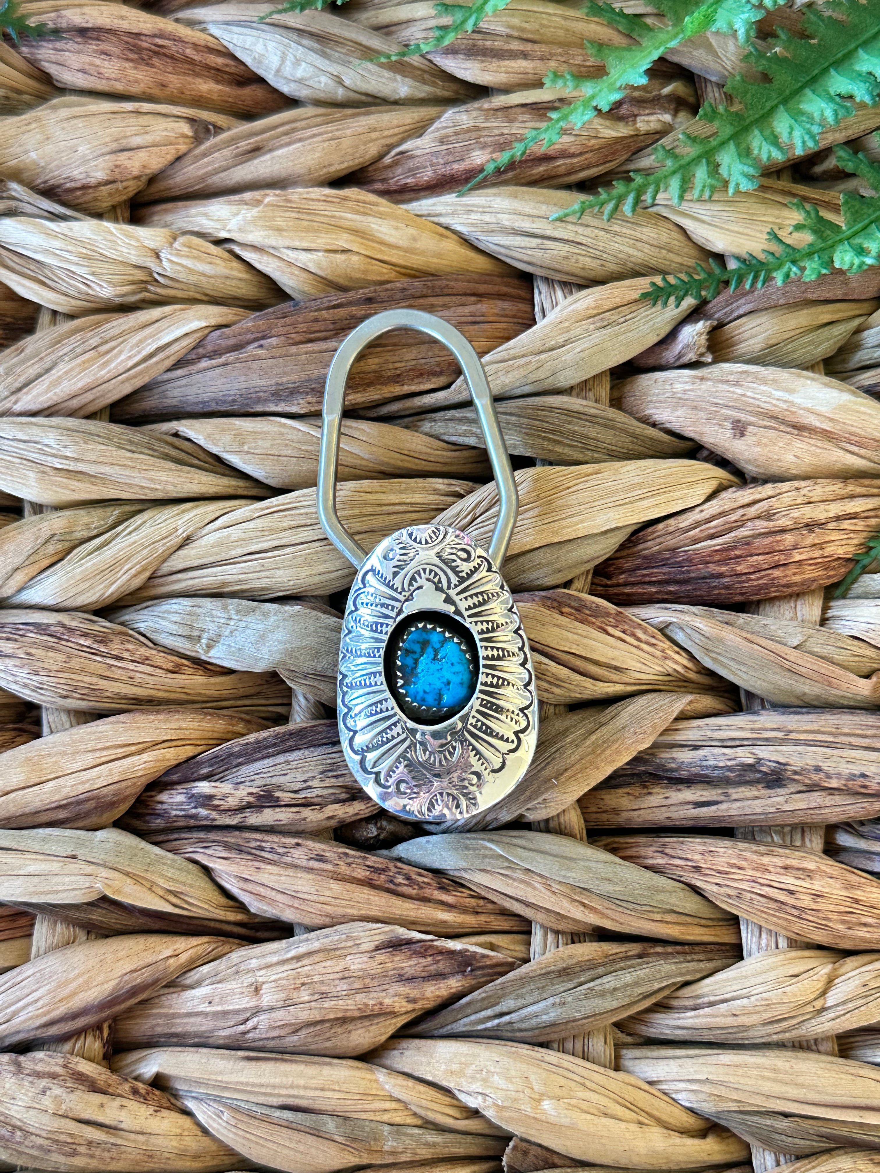 Navajo Made Multi Stone & Sterling Silver Keychain