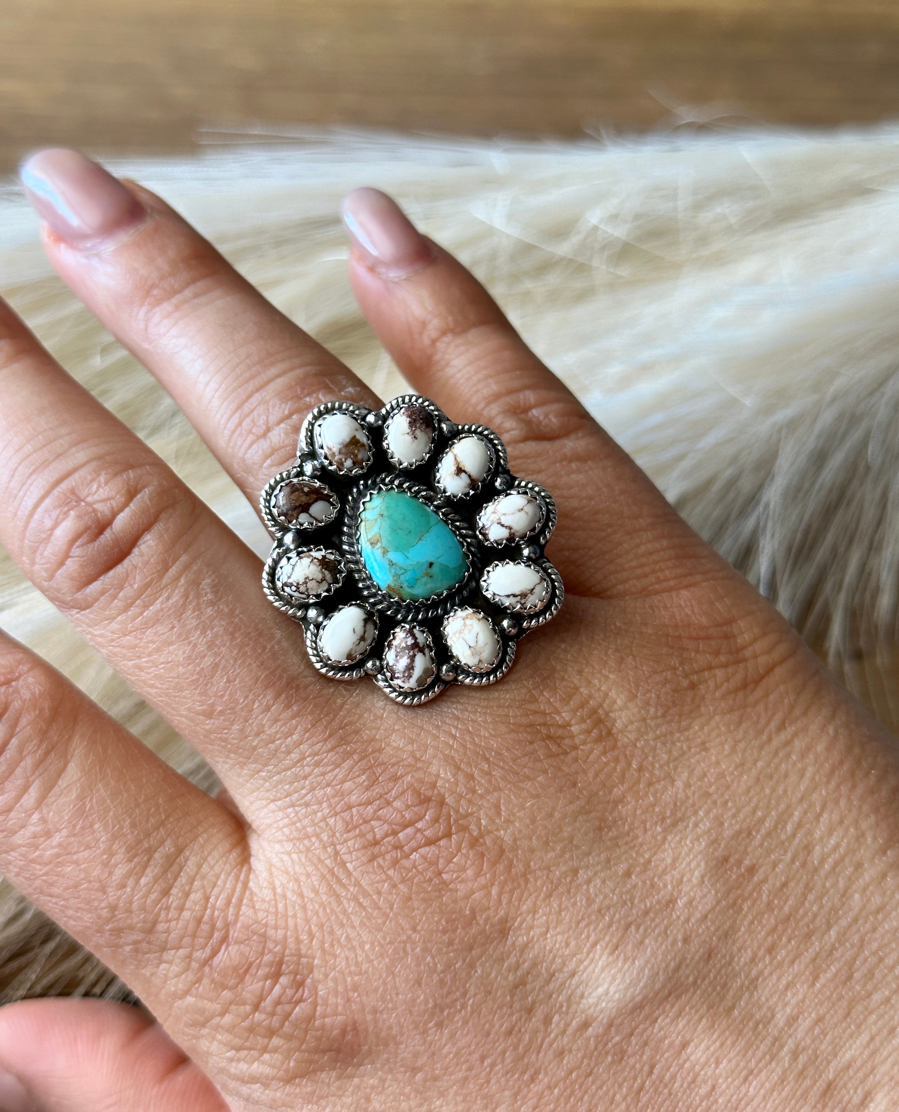 #7 Southwest Handmade Multi Stone & Sterling Silver Cluster Adjustable Rings