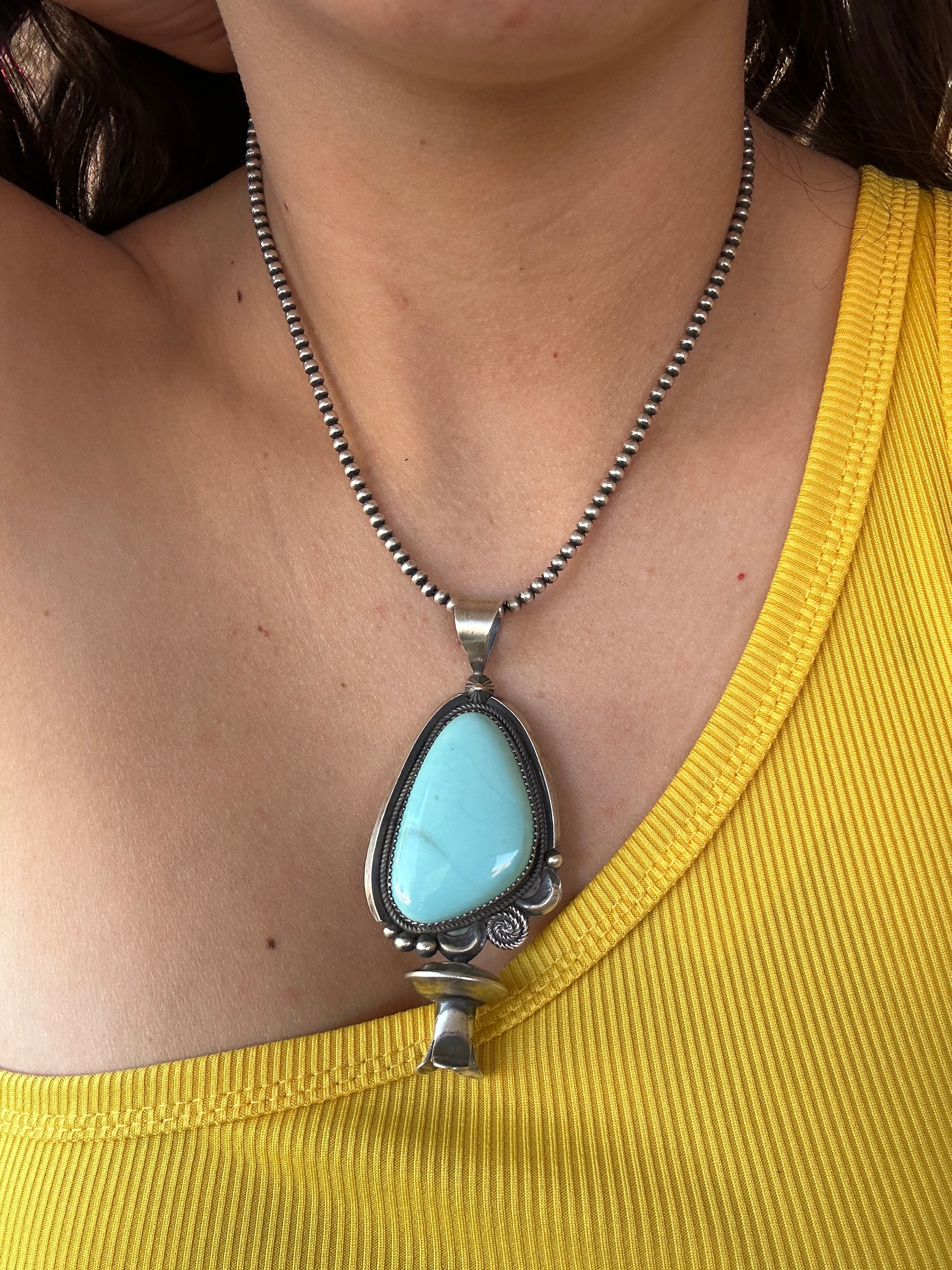 Navajo Made Kingman Turquoise & Sterling Silver Pendant