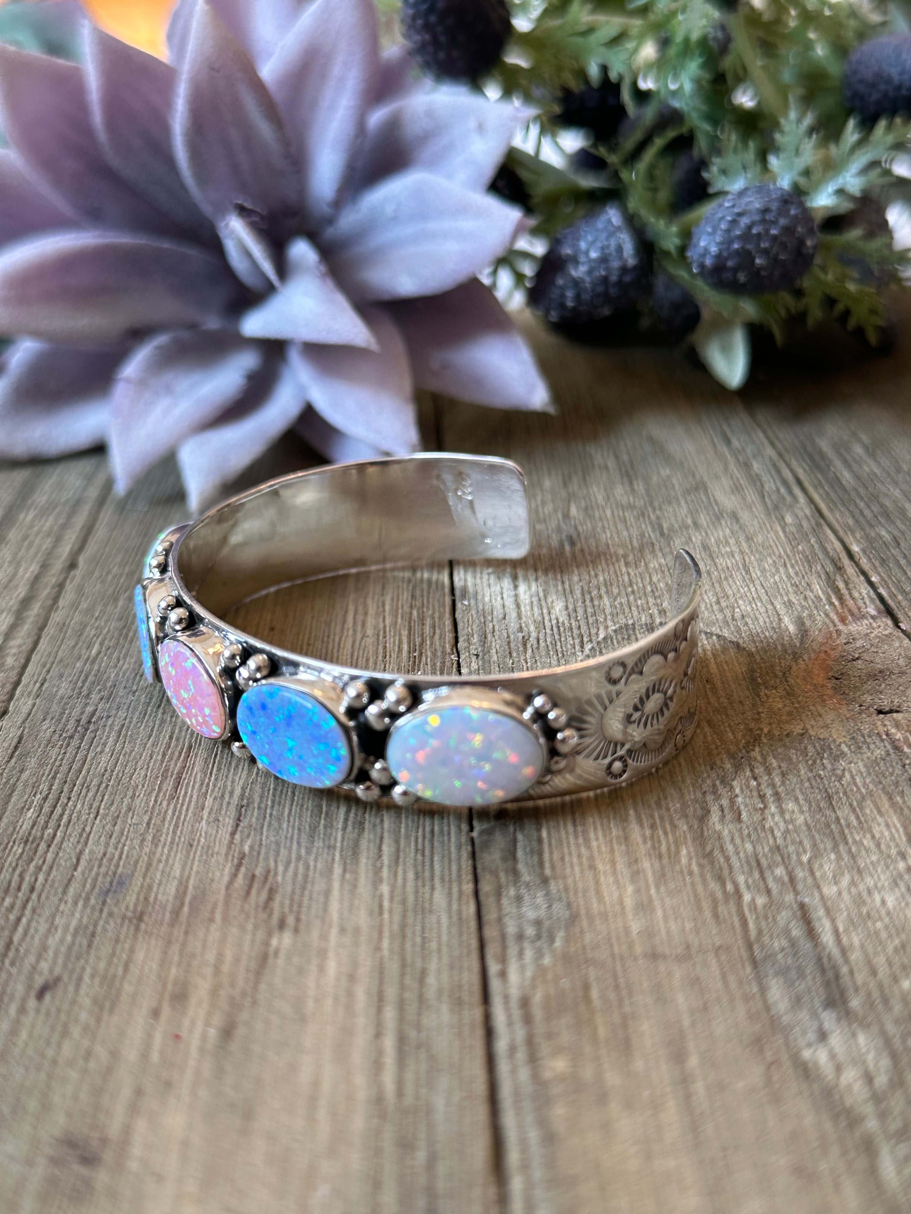 Navajo Made Opal (Man Made) & Sterling Silver Cuff Bracelet