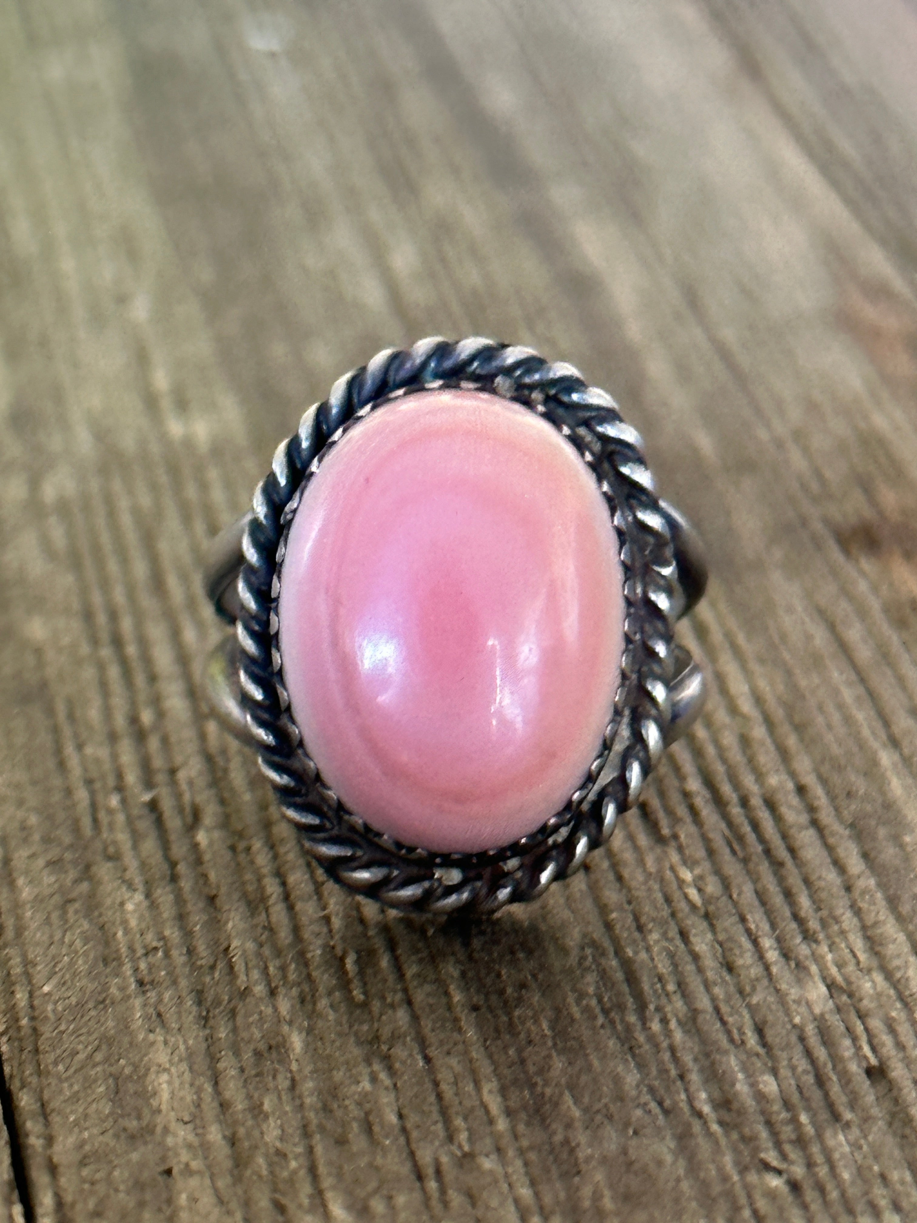 Navajo Made Pink Conch & Sterling Silver Ring