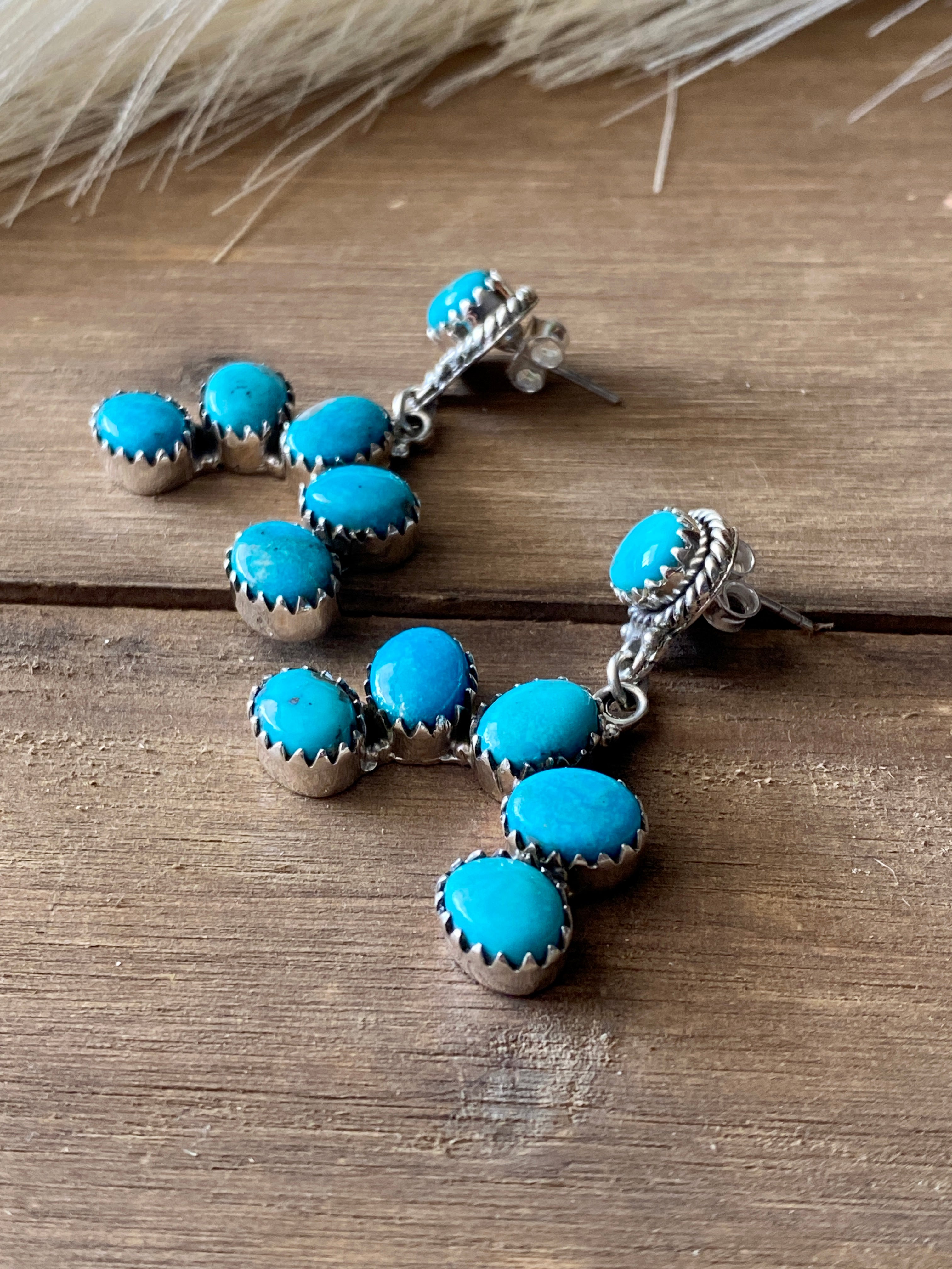 Southwest Handmade Kingman Turquoise & Sterling Silver Cluster Necklace Set