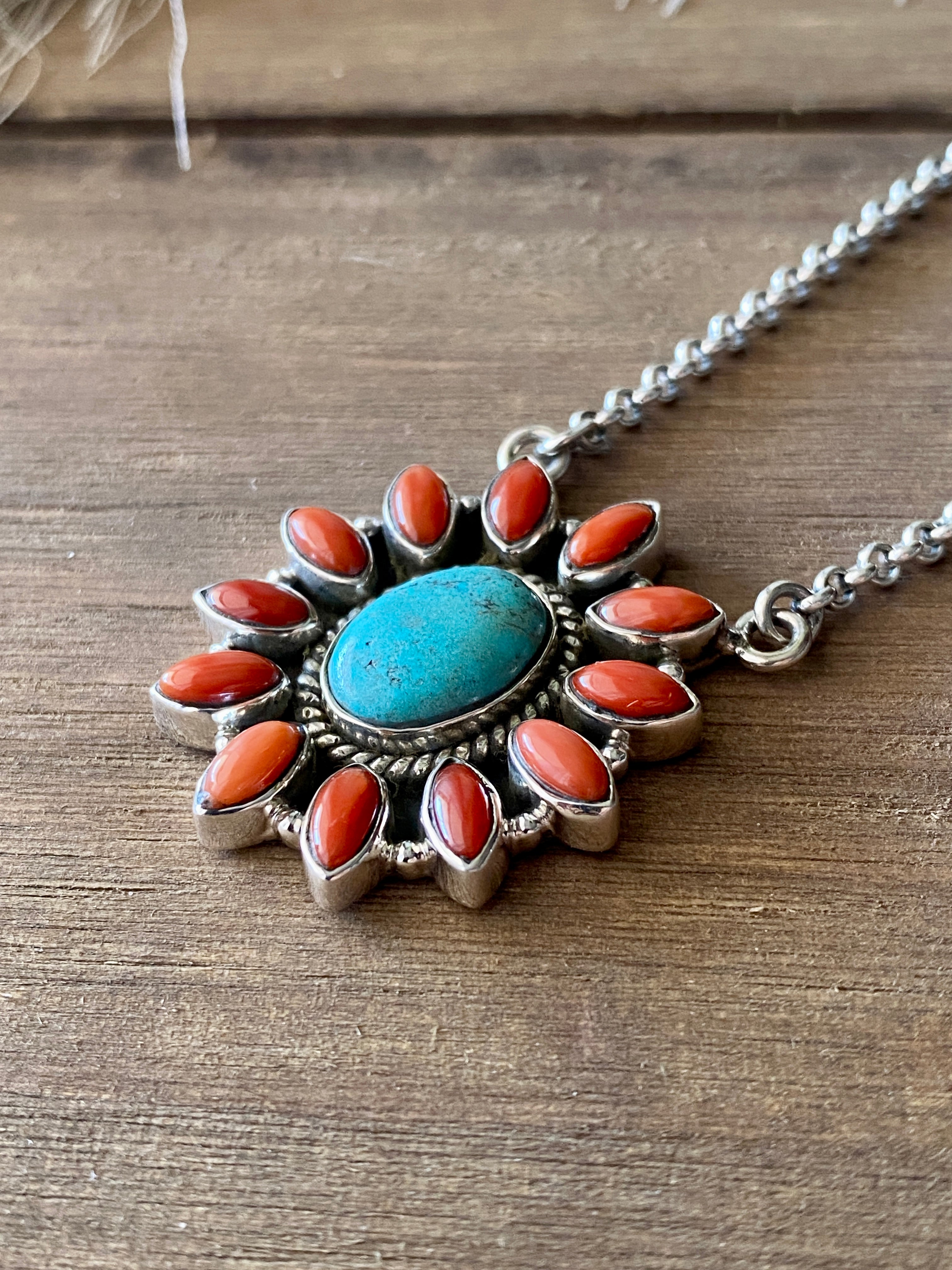 Southwest Handmade Multi Stone & Sterling Silver Cluster Necklace