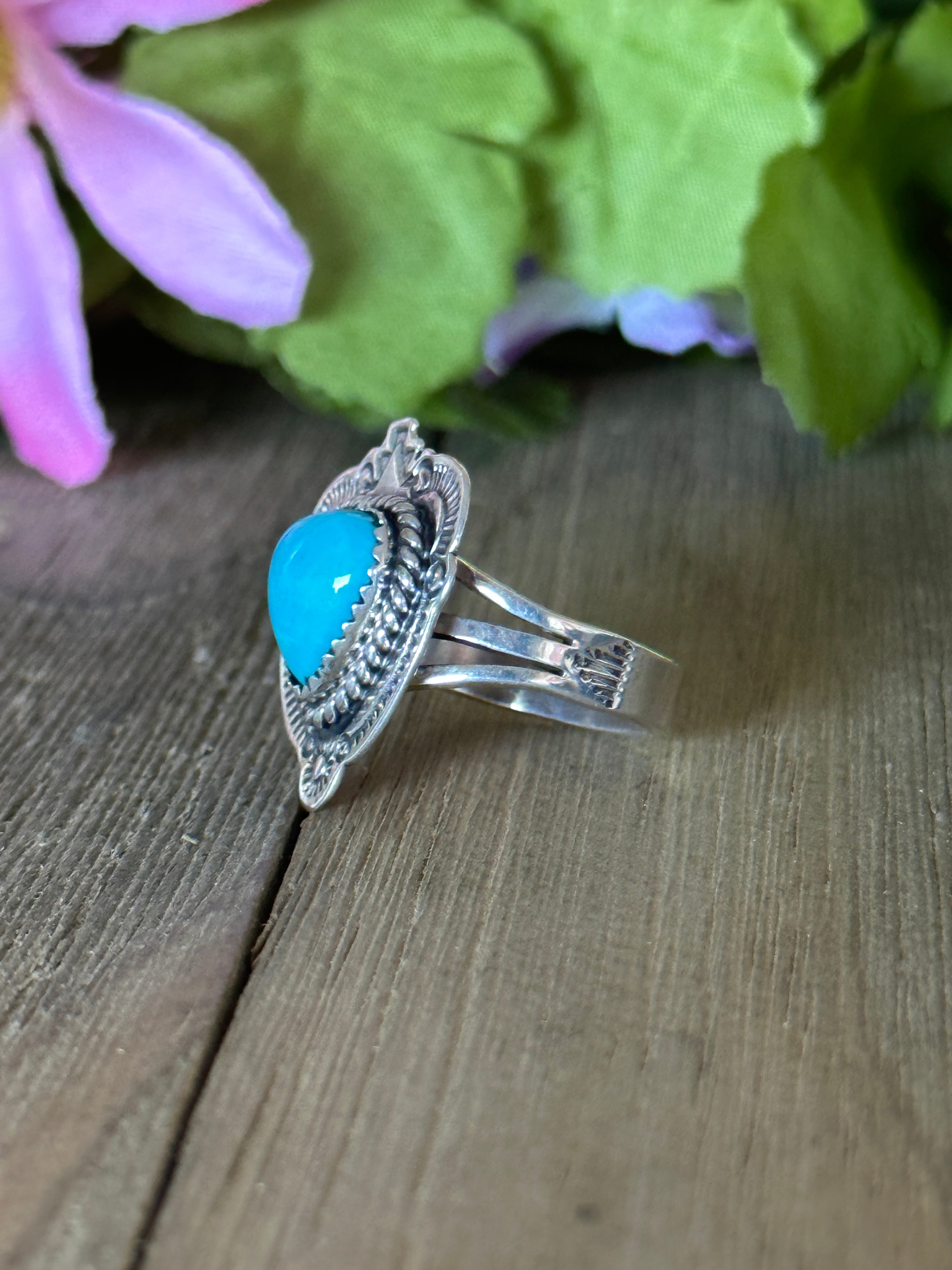 Navajo Made Kingman Turquoise & Sterling Silver Ring