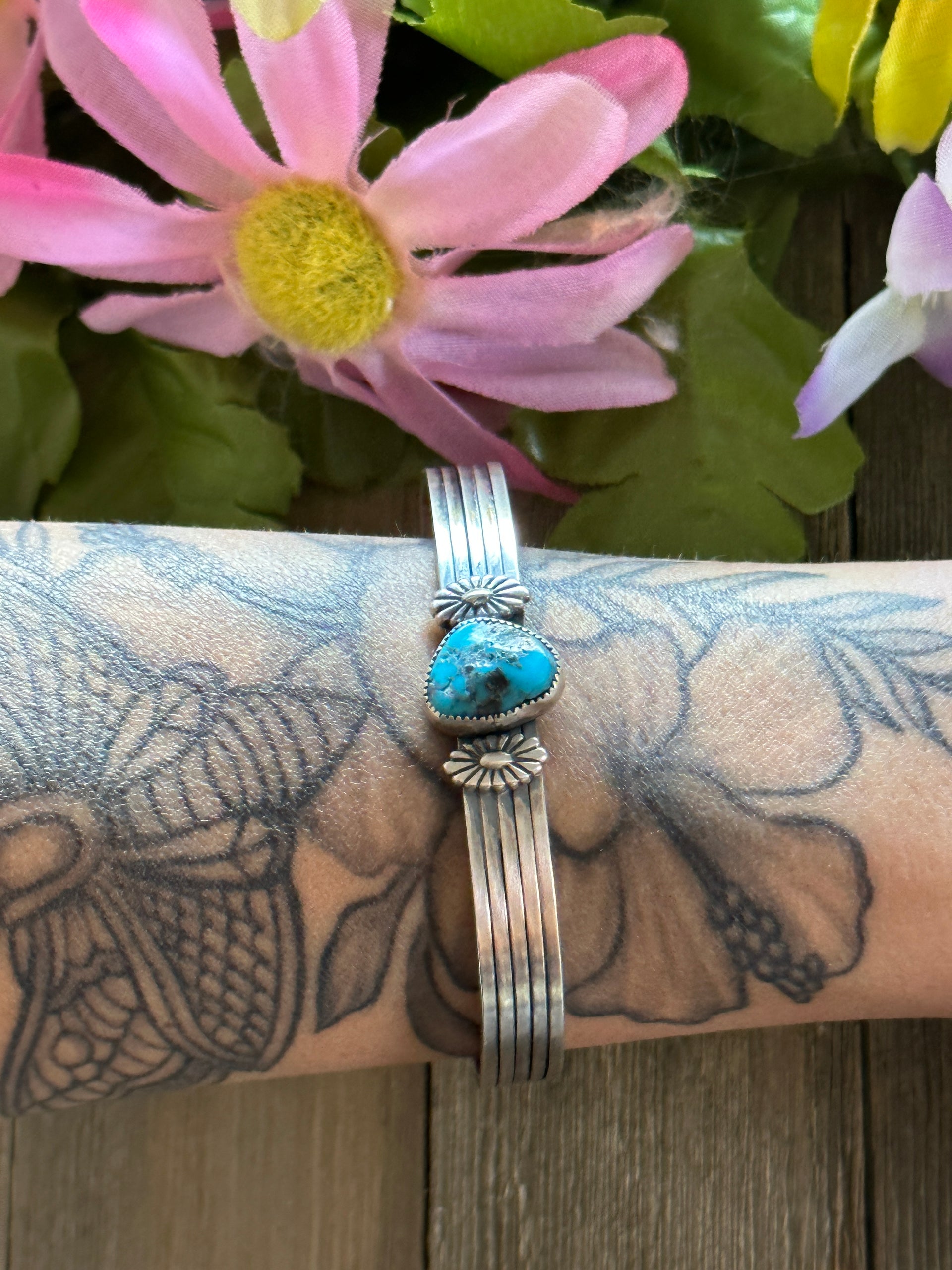 Navajo Made Kingman Turquoise & Sterling Silver Cuff Bracelet