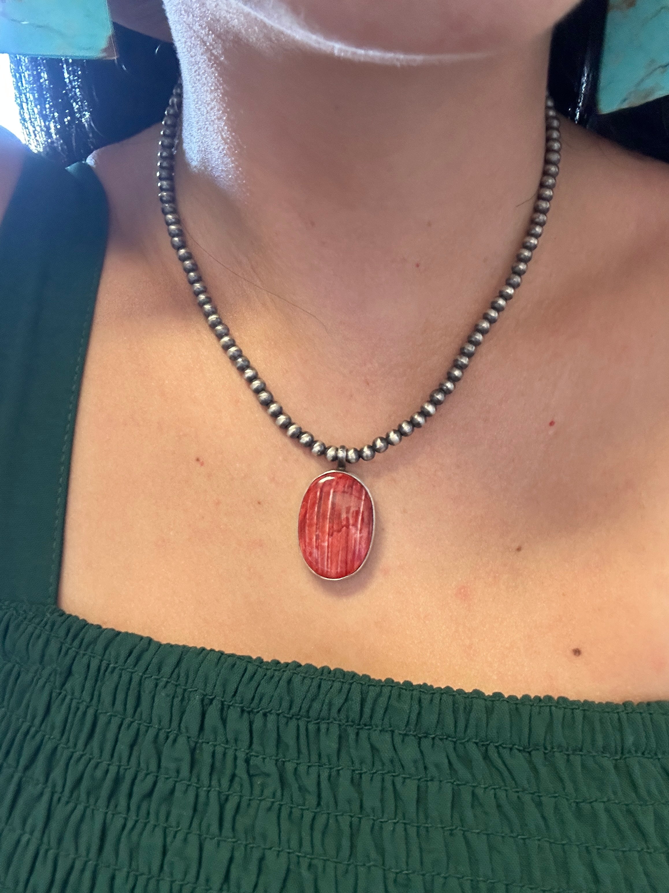 Tony Skeets Red Spiny Oyster & Sterling Silver Necklace