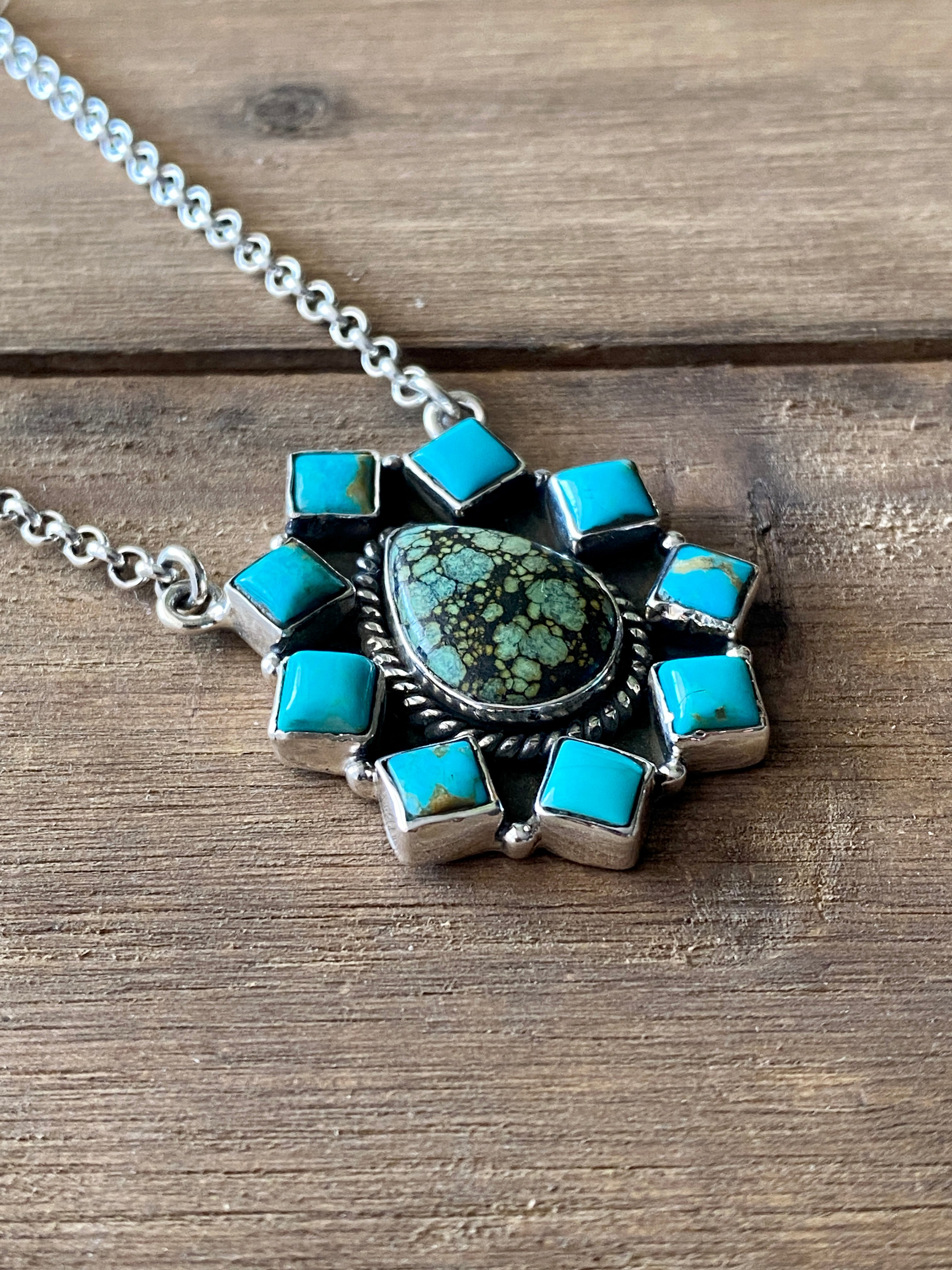 Southwest Handmade Multi Stone & Sterling Silver Cluster Necklace