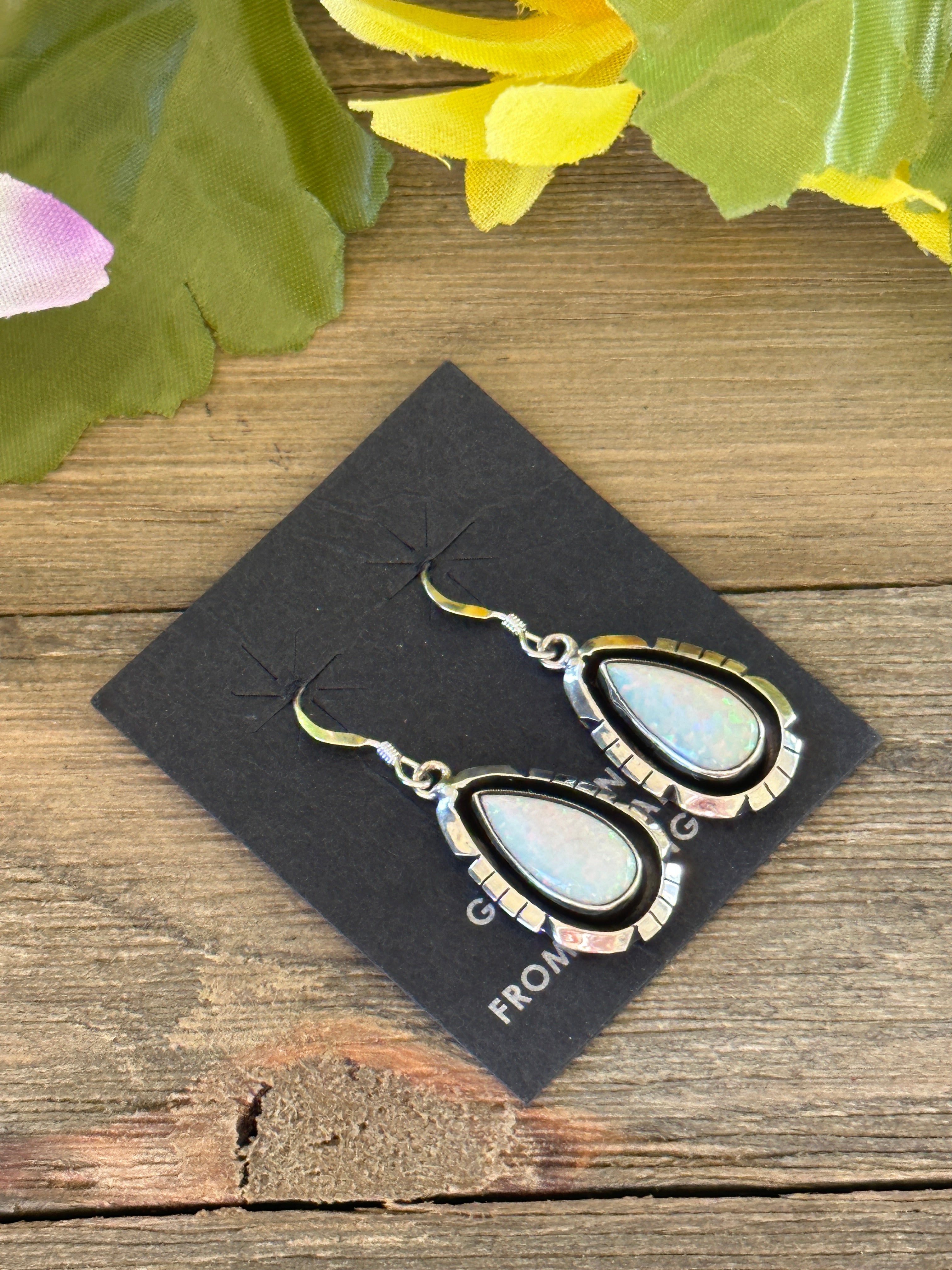 Navajo Made Opal (Man Made) & Sterling Silver Dangle Earrings