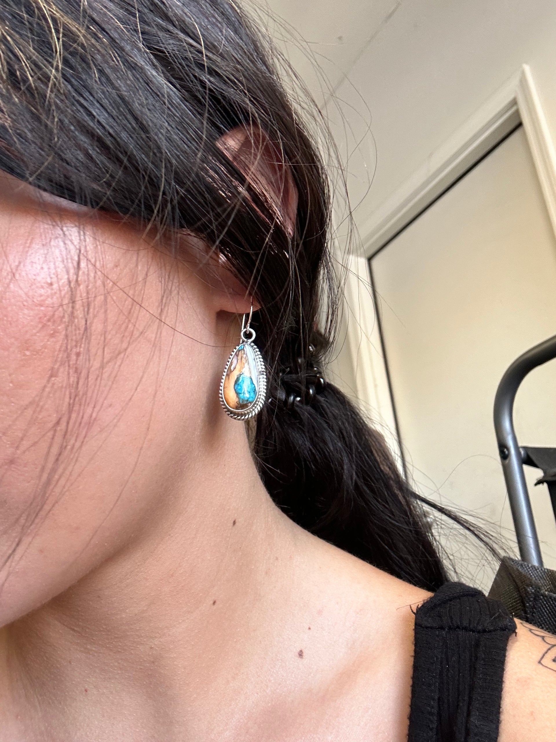 Elouise Kee Mohave Turquoise & Sterling Silver Pearls Dangle Earrings