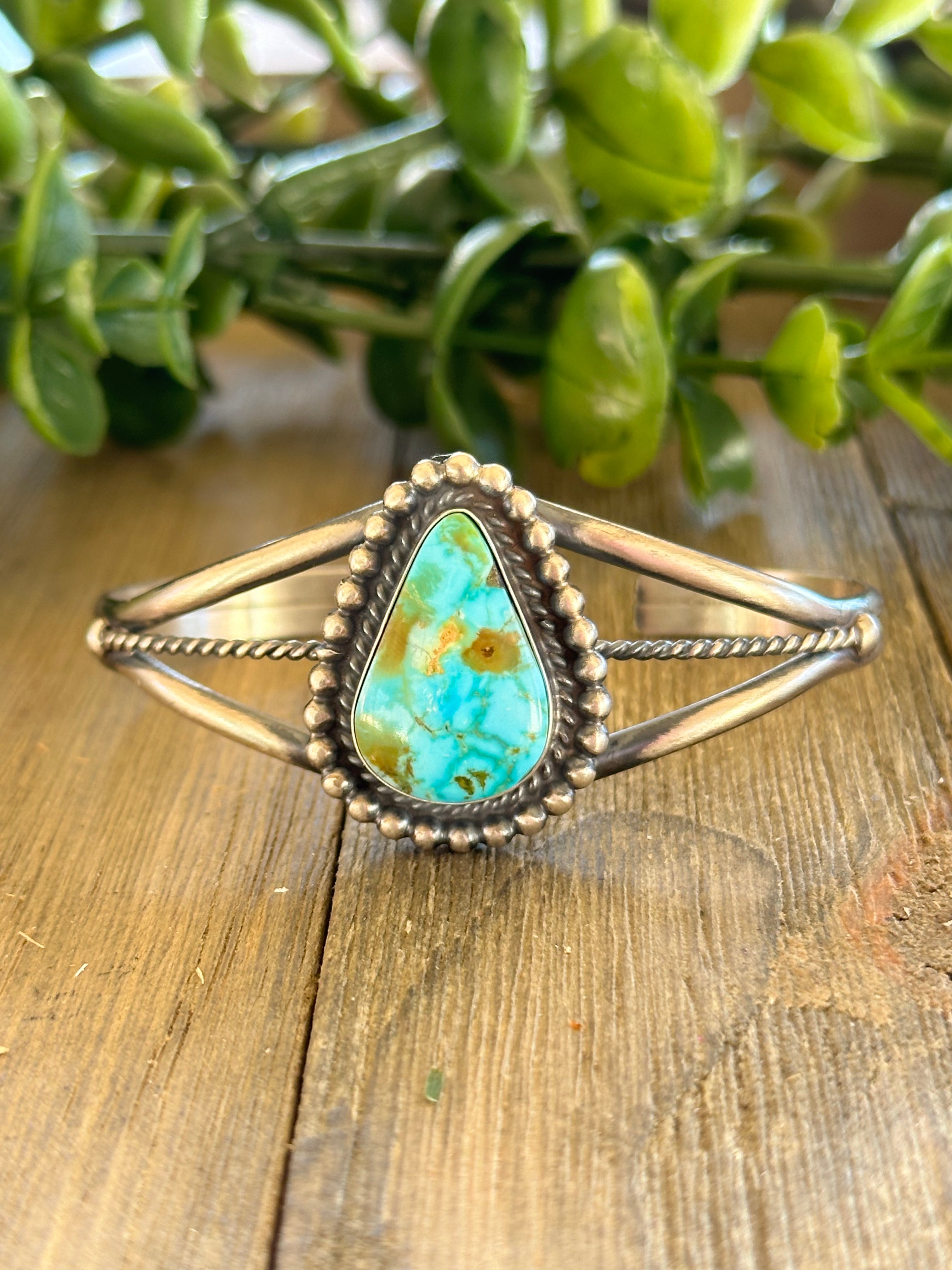 Dave Skeets Natural Birds Eye Kingman Turquoise & Sterling Silver Cuff Bracelet