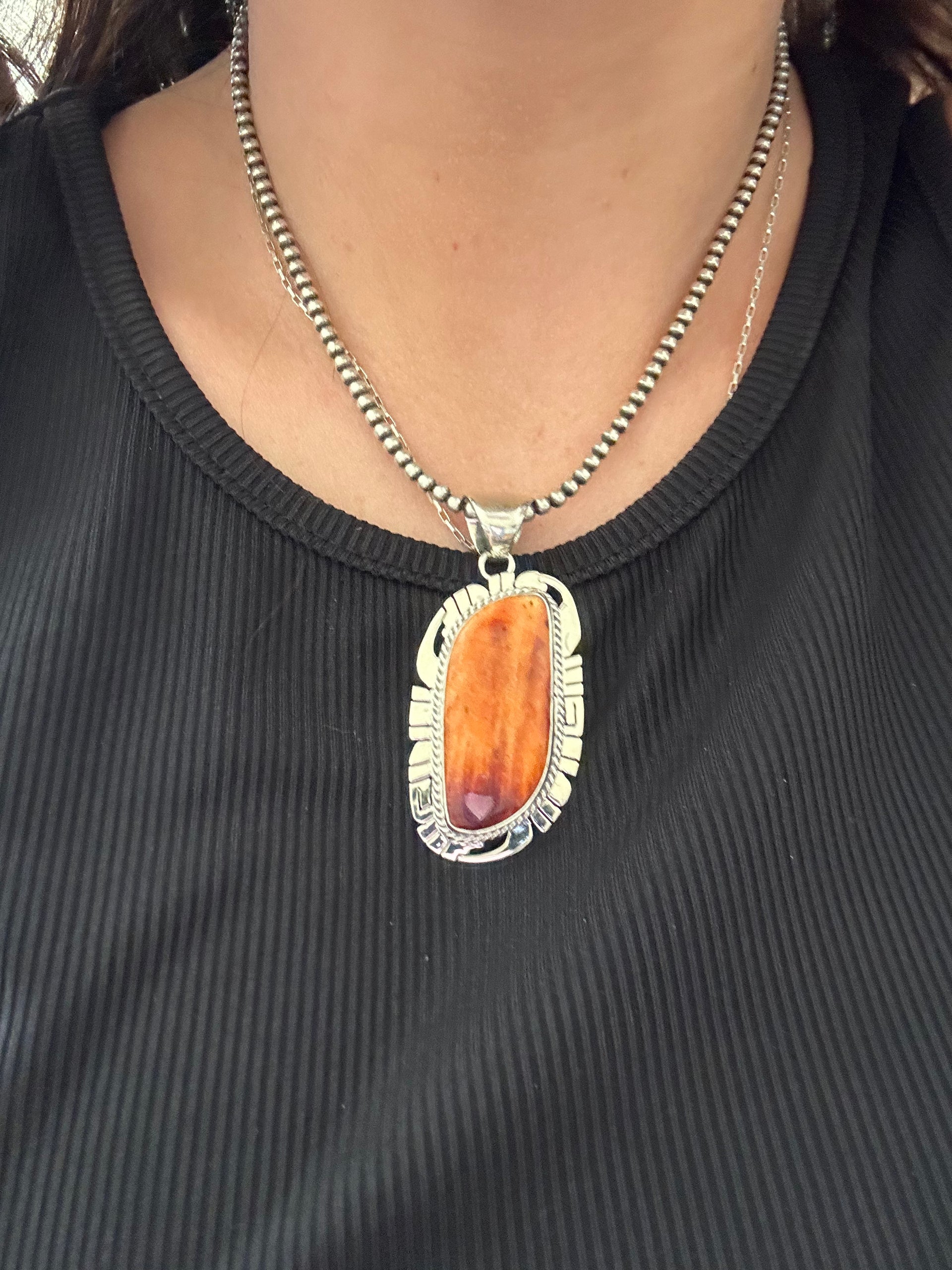 Larry Kay Spiny Oyster & Sterling Silver Pendant