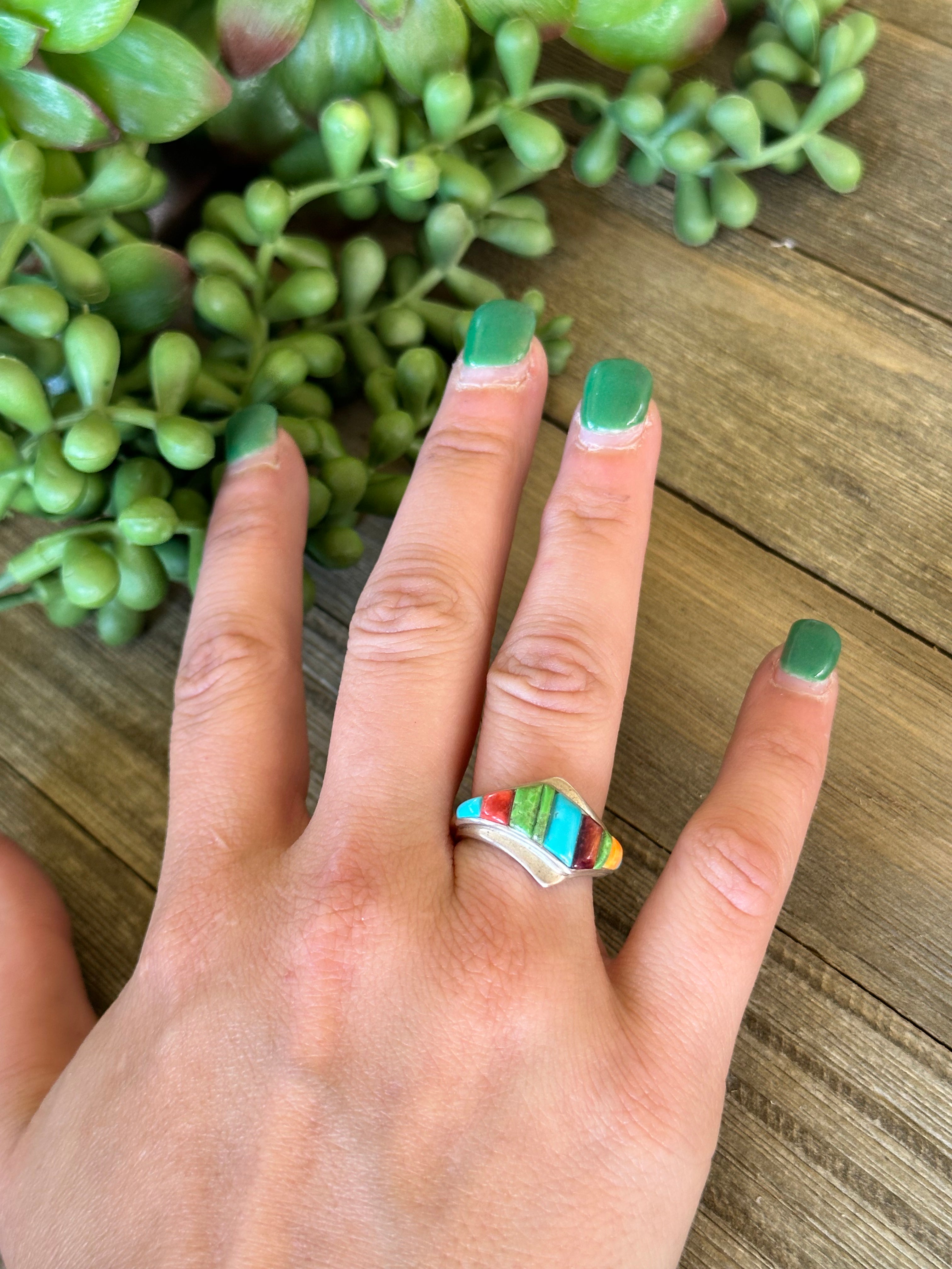 Navajo Made Multi Stone Ring & Sterling Silver Ring Size 6