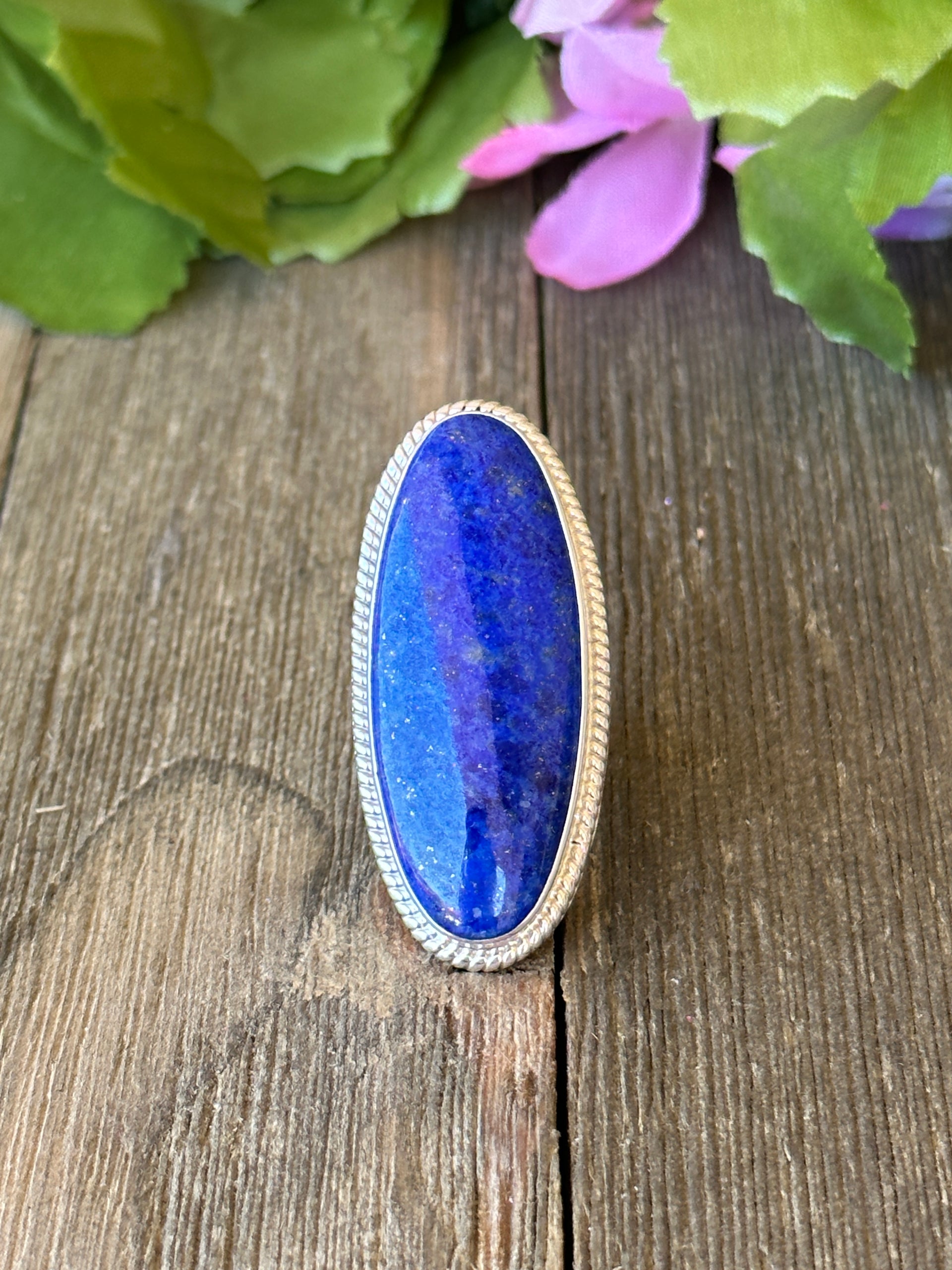 Navajo Made Lapis & Sterling Silver Ring Size 6.75