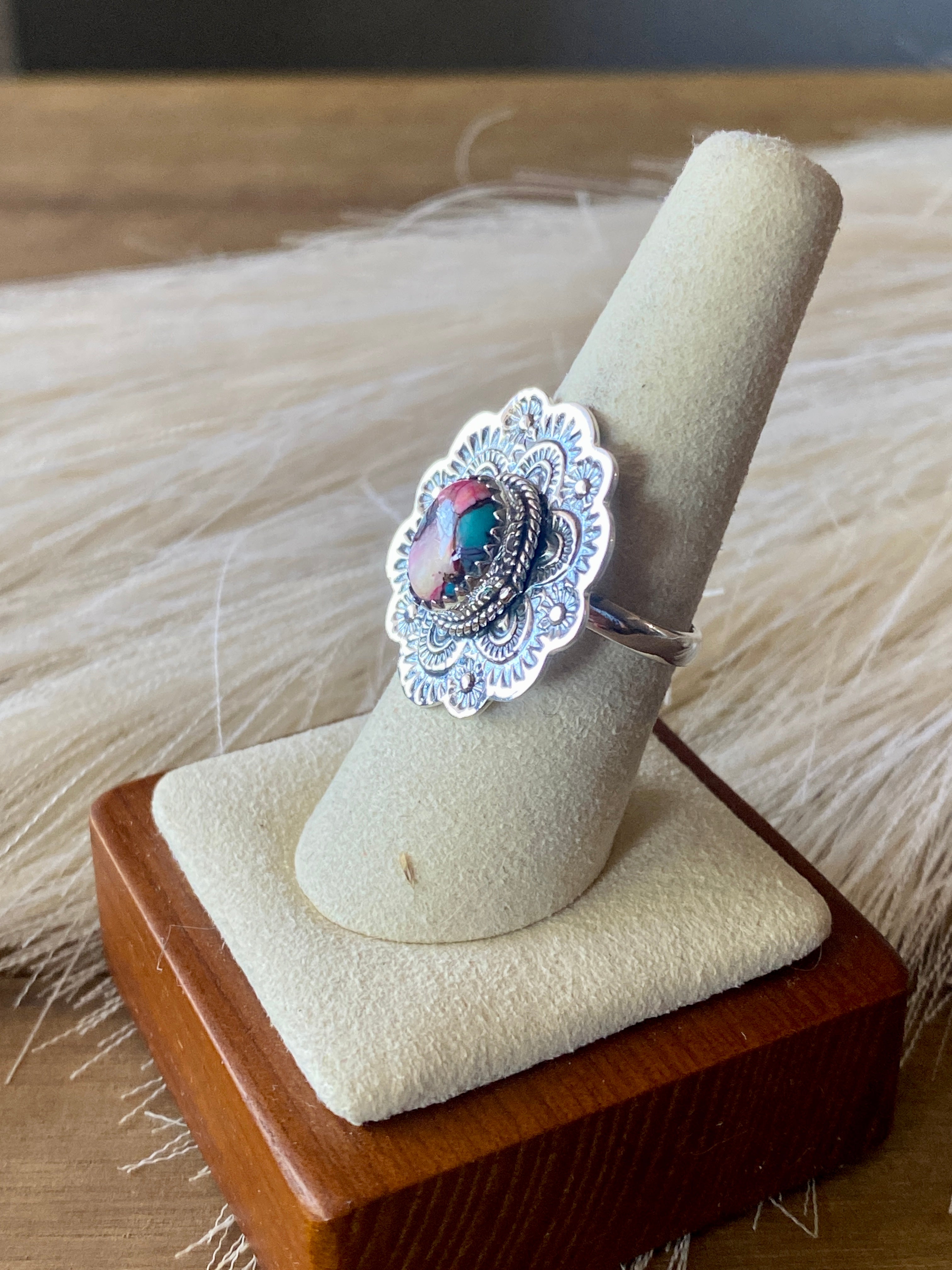 #11 Southwest Handmade Pink Mohave Turquoise & Sterling Silver Ring Size 7.25