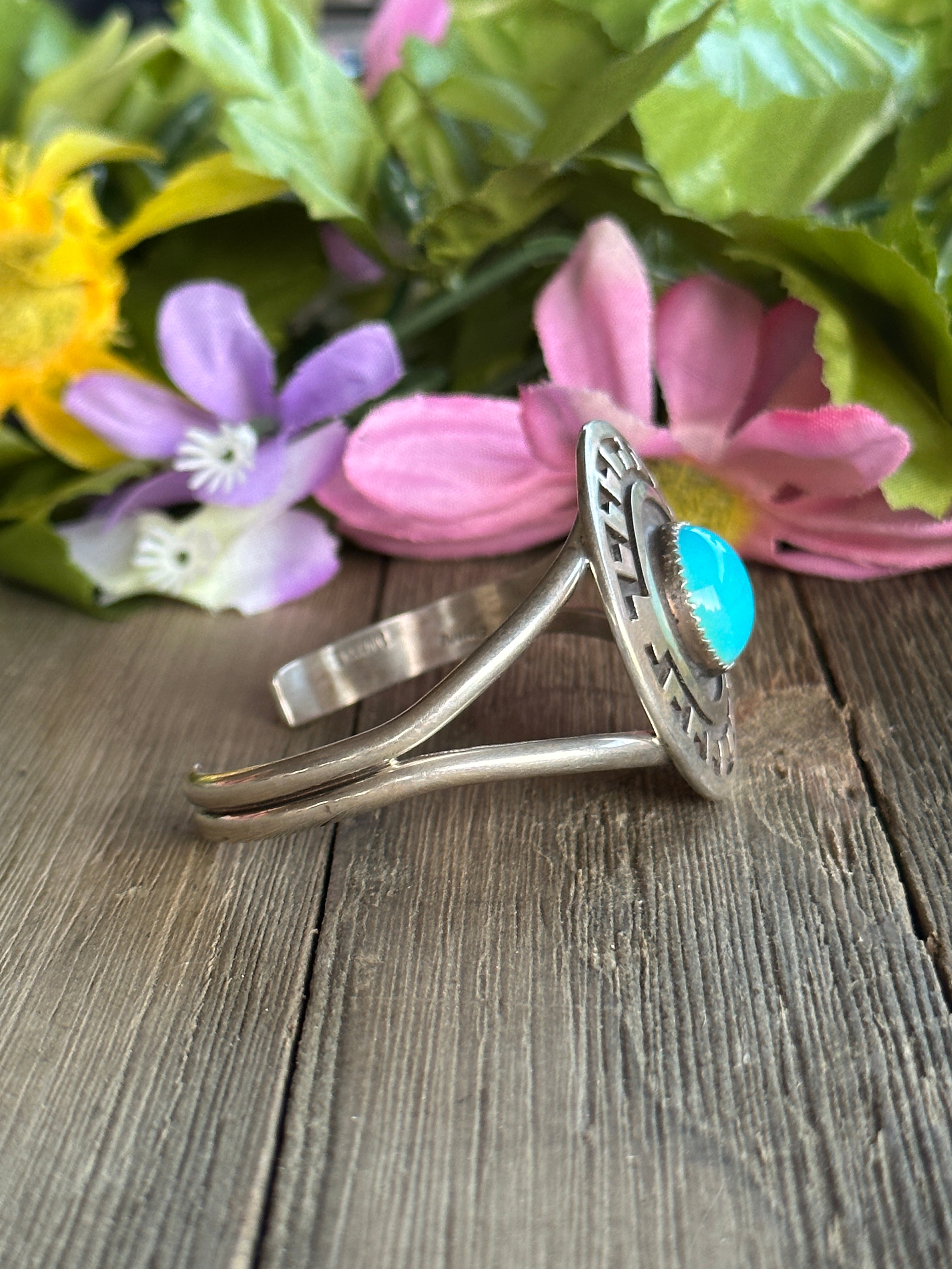 Navajo Made Sleeping Beauty Turquoise and Sterling Silver Cuff Bracelet