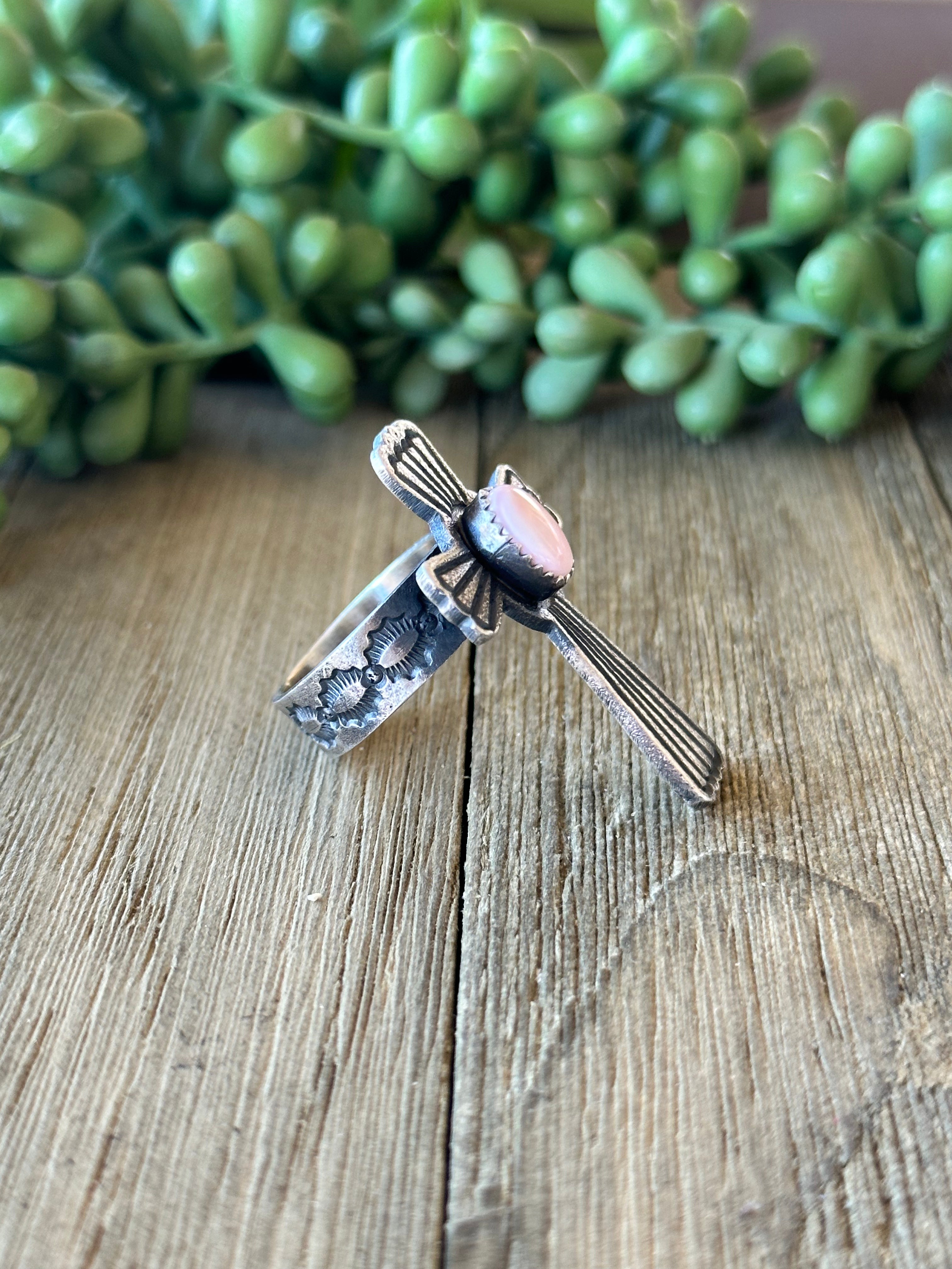 Kindale Billah Pink Conch & Sterling Silver Adjustable Cross Ring