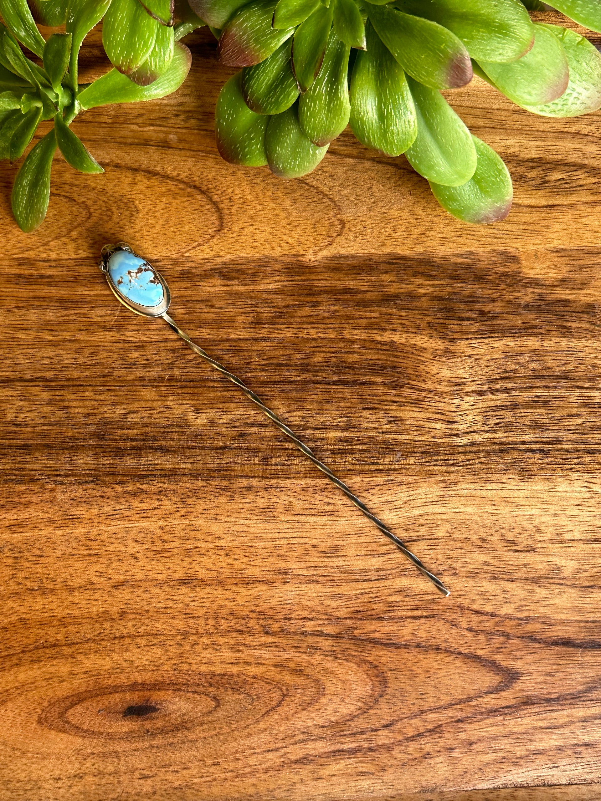 Sandra Nez Golden Hills Turquoise & Sterling Silver Hair Pin