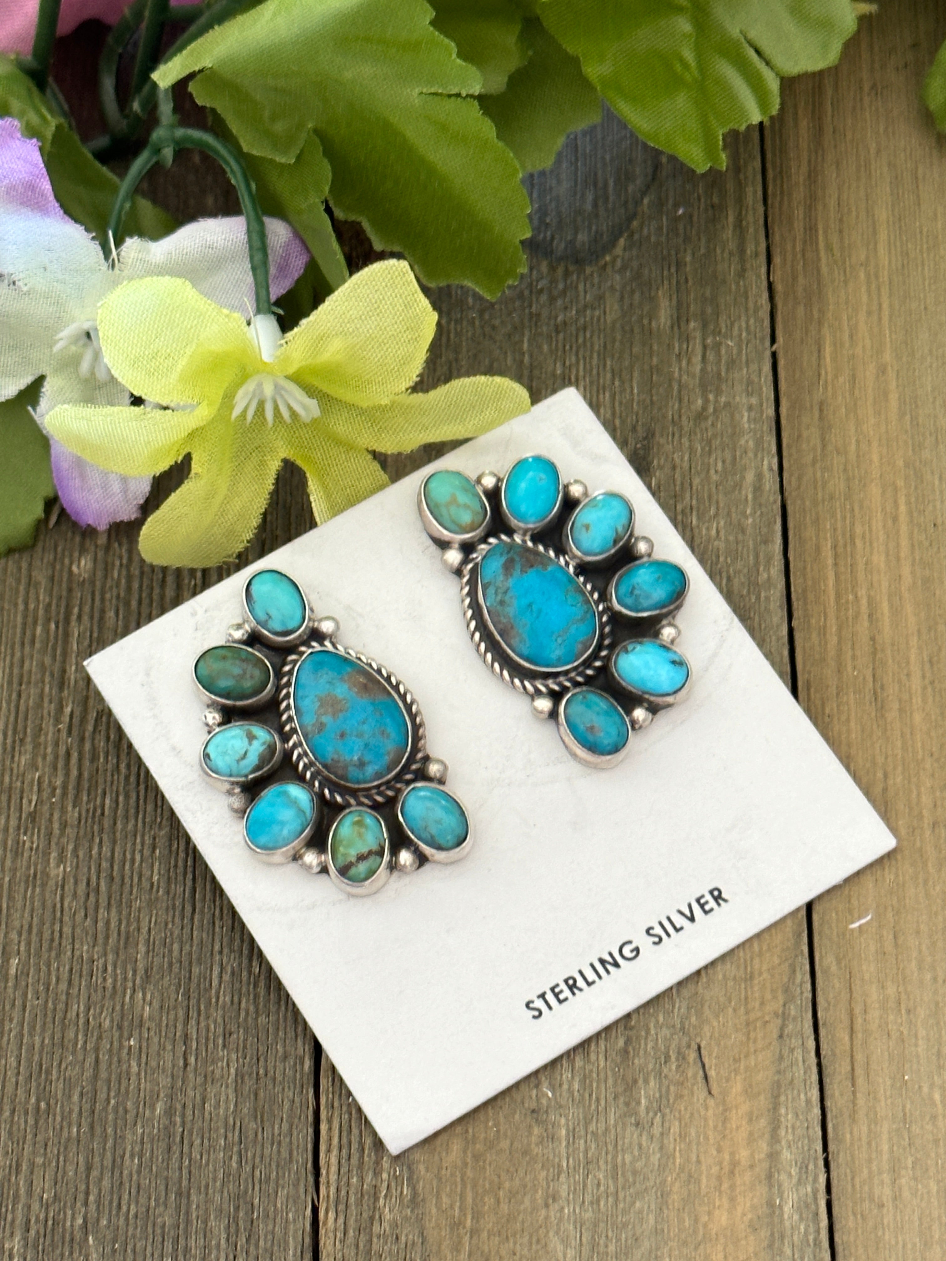 Geraldine James Royston Turquoise & Sterling Silver Post Cluster Earrings