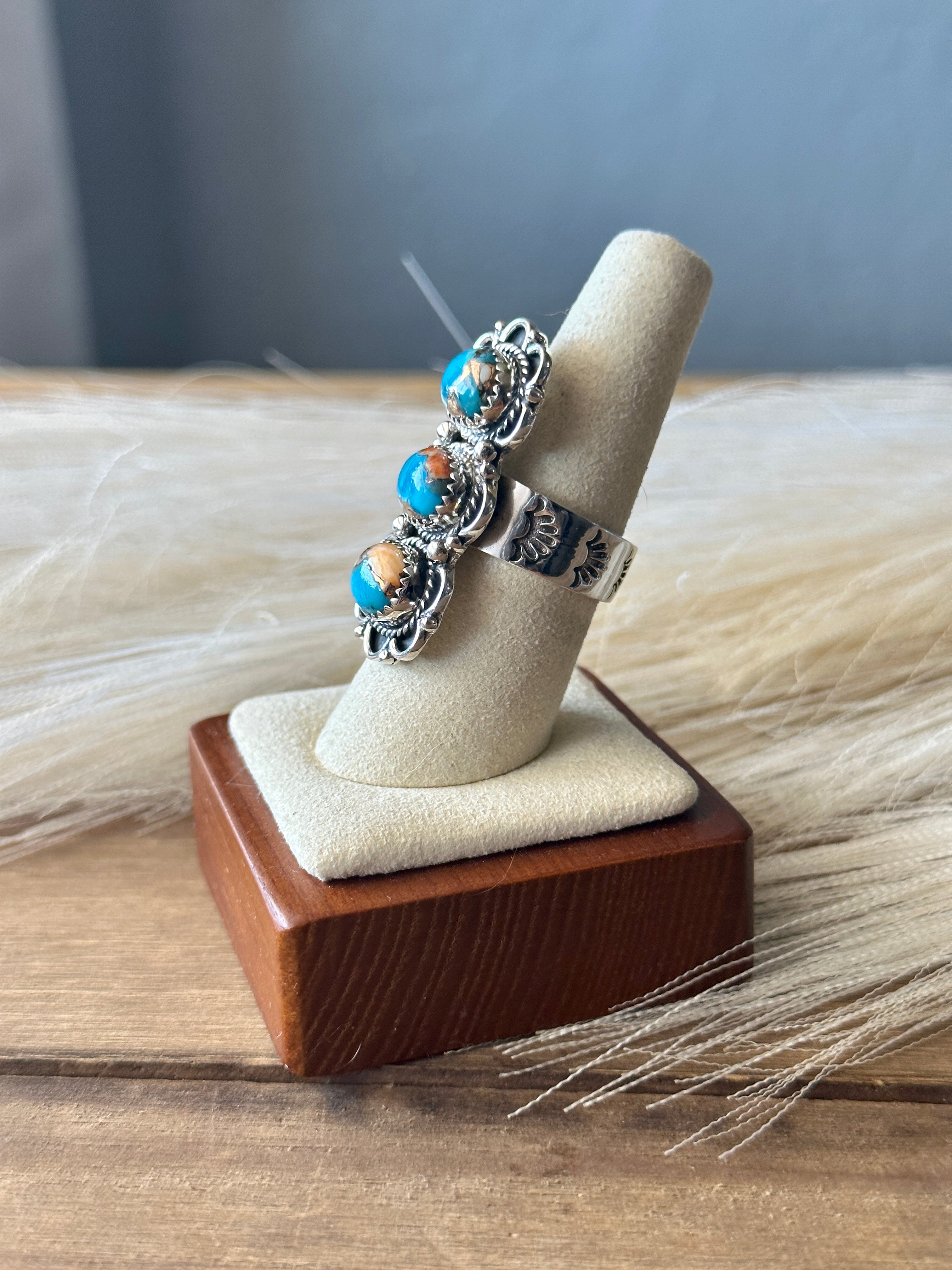 Southwest Handmade Mohave Turquoise & Sterling Silver Adjustable Ring