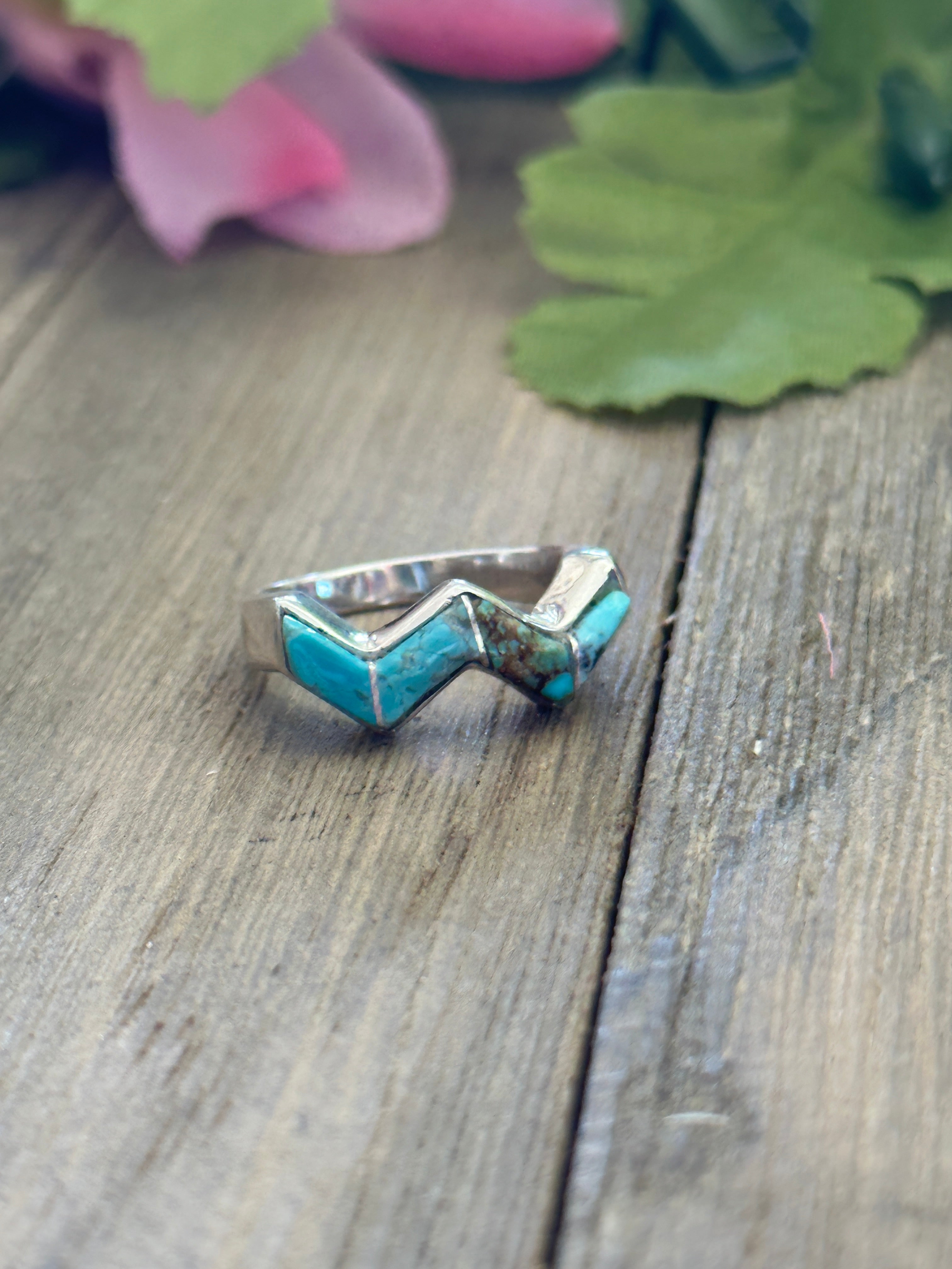 Navajo Made #8 Turquoise & Sterling Silver Ring