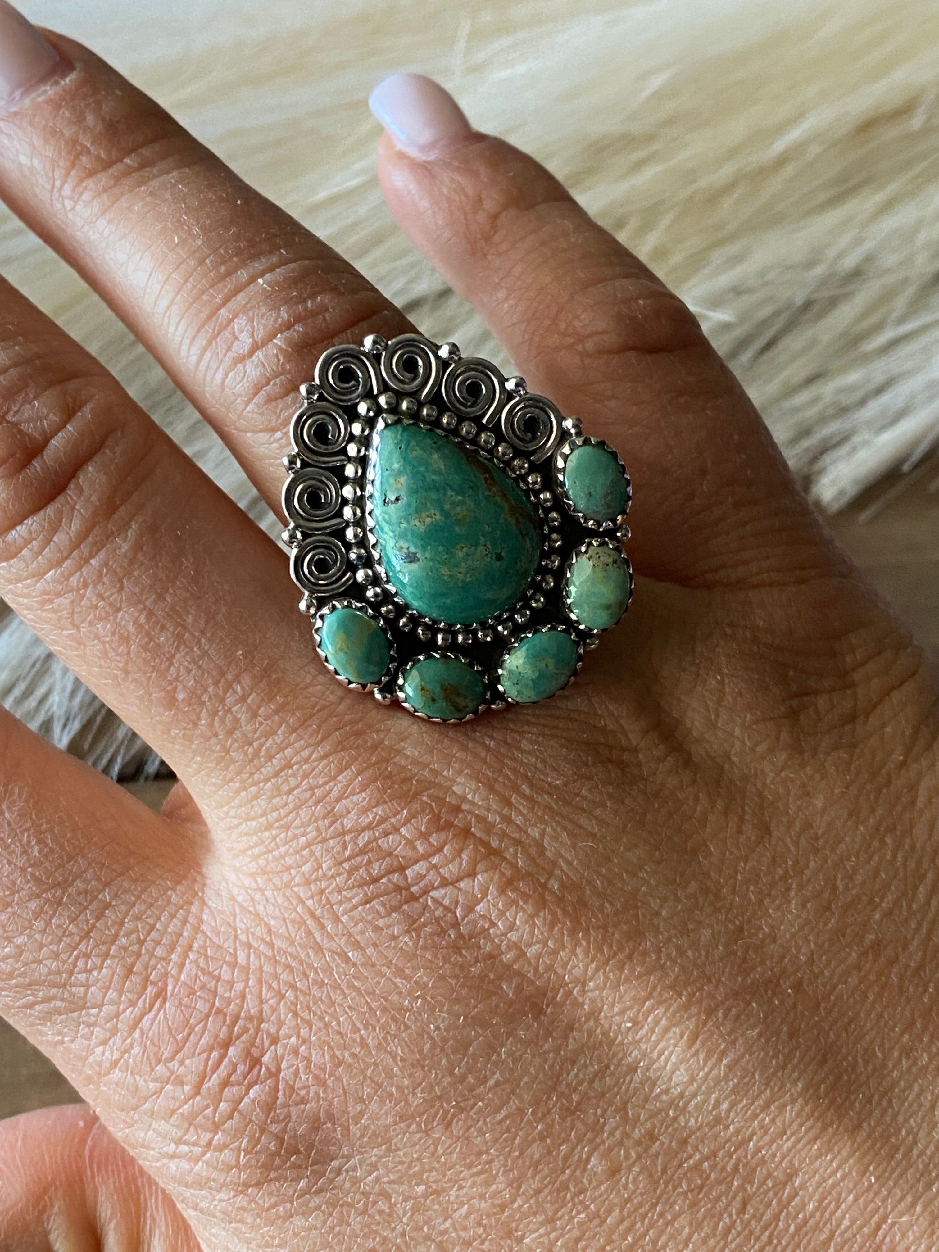 Southwest Handmade Kingman Turquoise & Sterling Silver Adjustable Ring