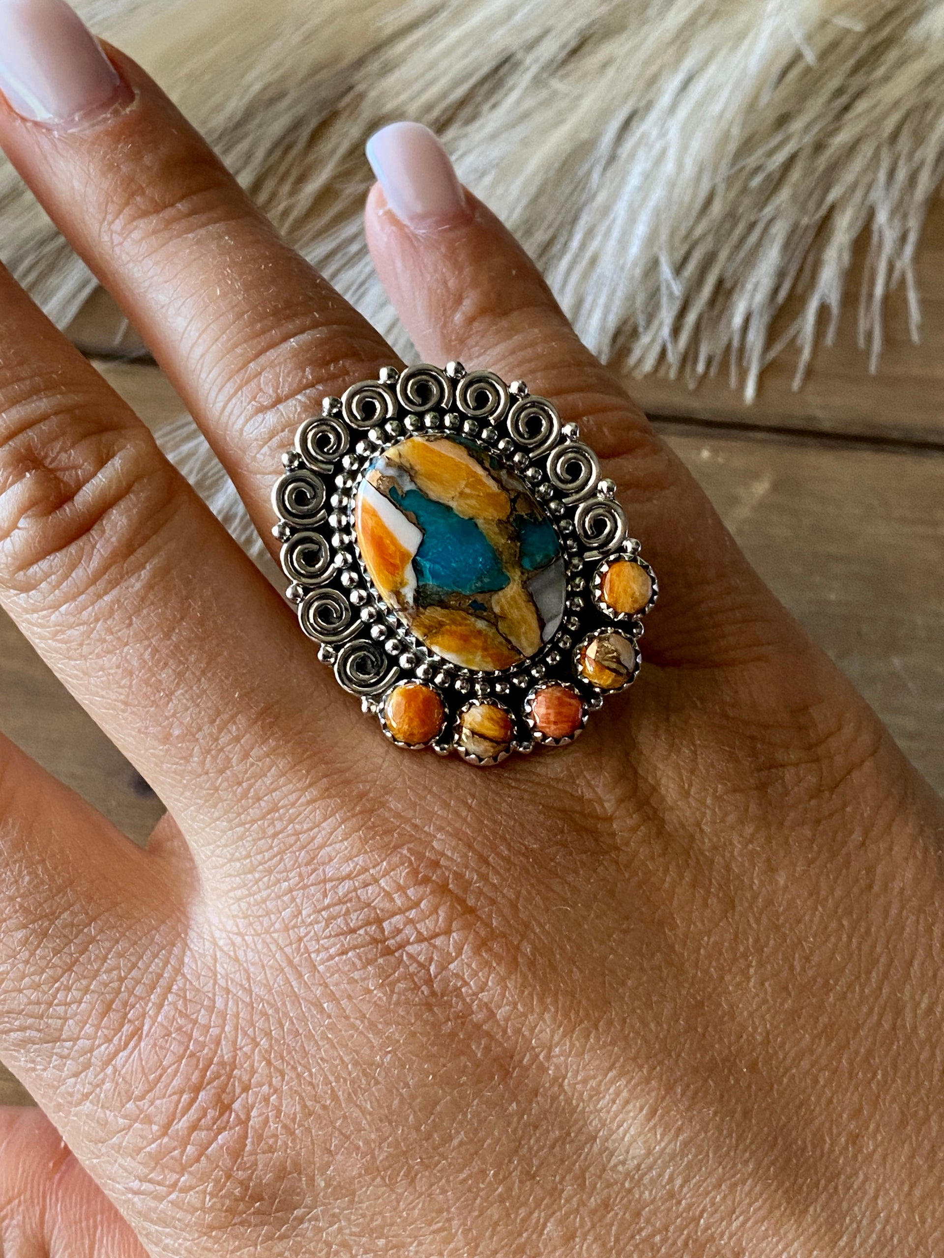 Southwest Handmade Mohave Turquoise & Sterling Silver Adjustable Ring